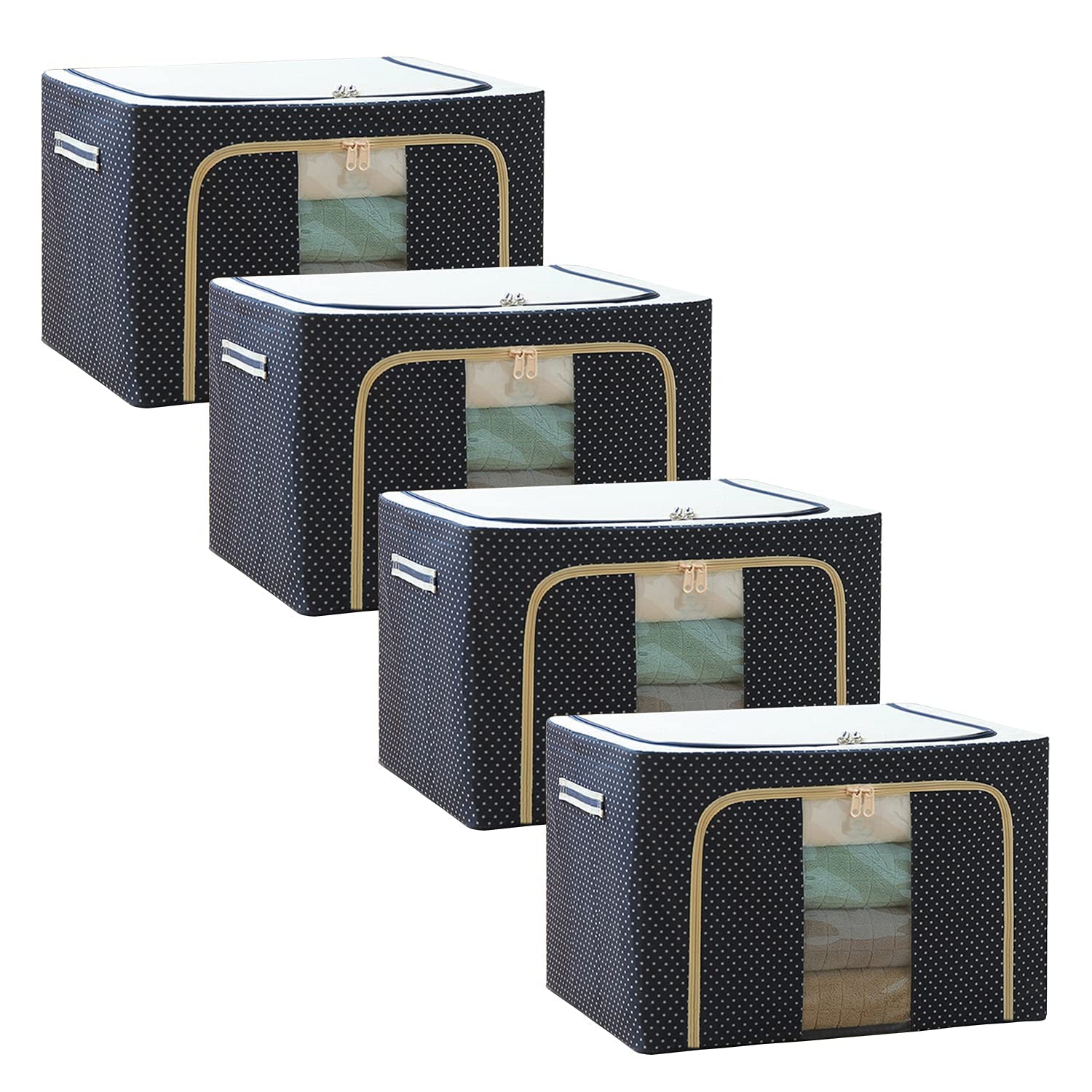 Kitssential 66 Ltr Foldable Steel Frame Cloths Zip Organizer Bag And Oxford Fabric Storage Living Cover Boxes For Wardrobe Shelv