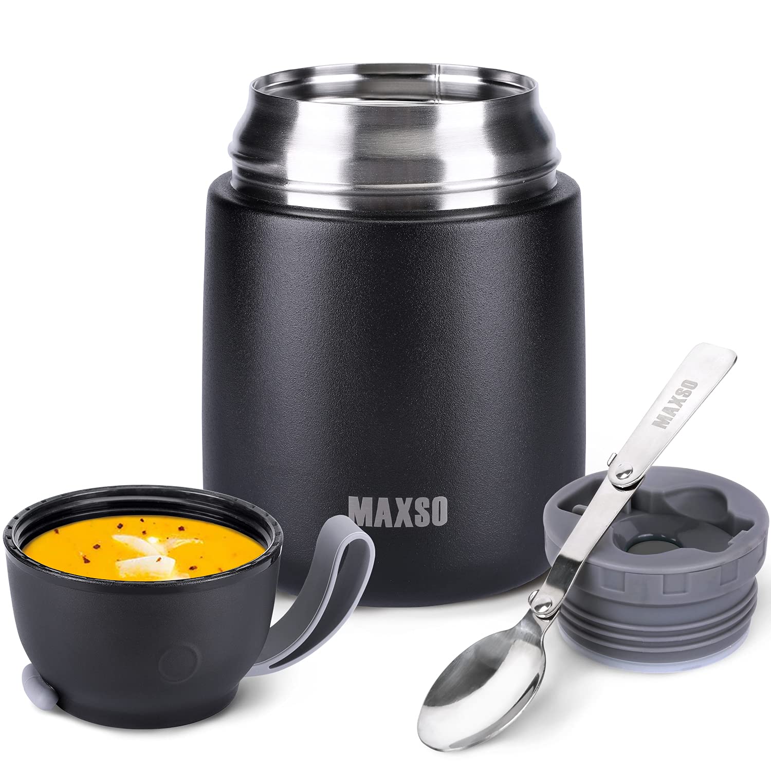 Maxso Soup Thermos For Hot Food, 17 Oz Stainless Steel Vacuum Insulated Lunch Container Bento Box With Spoon For Adults, Leakpro