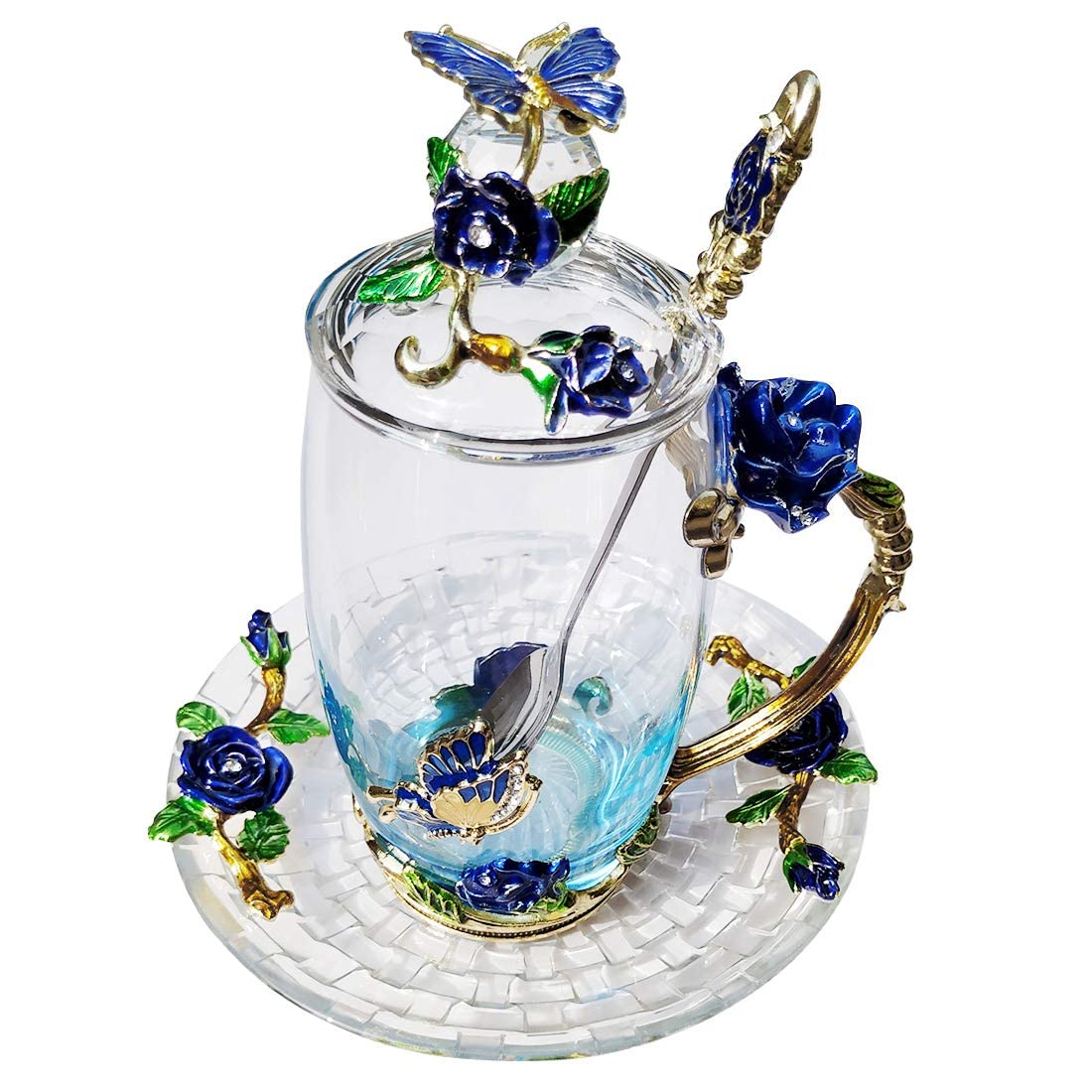 Lantree Glass Coffee Mug Birthday Christmas Gift For Women Mom Sister Girlfriend Coworker Flower Butterfly Tea Cup Antique Coffe