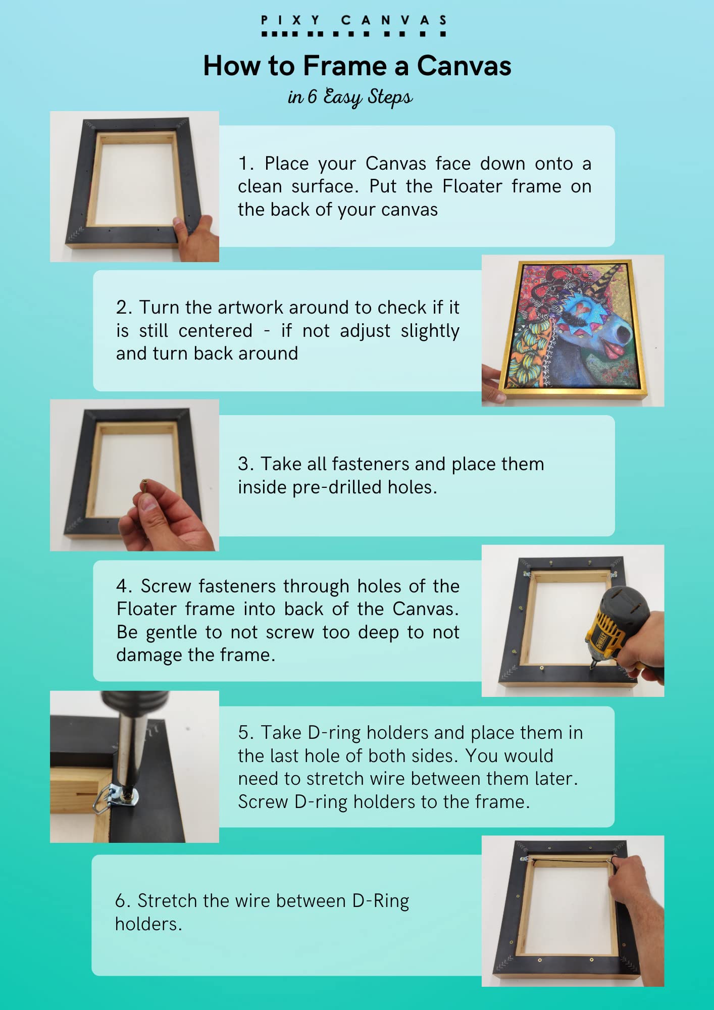 Pixy Canvas 12x36 inch Floater Frame for Canvas Paintings. 12 Colors. Floating Frame fits 5/8''  3/4'' & max 7/8'' Deep Stretched Canvas & Wood Panels (Black  12 x 36 inch)