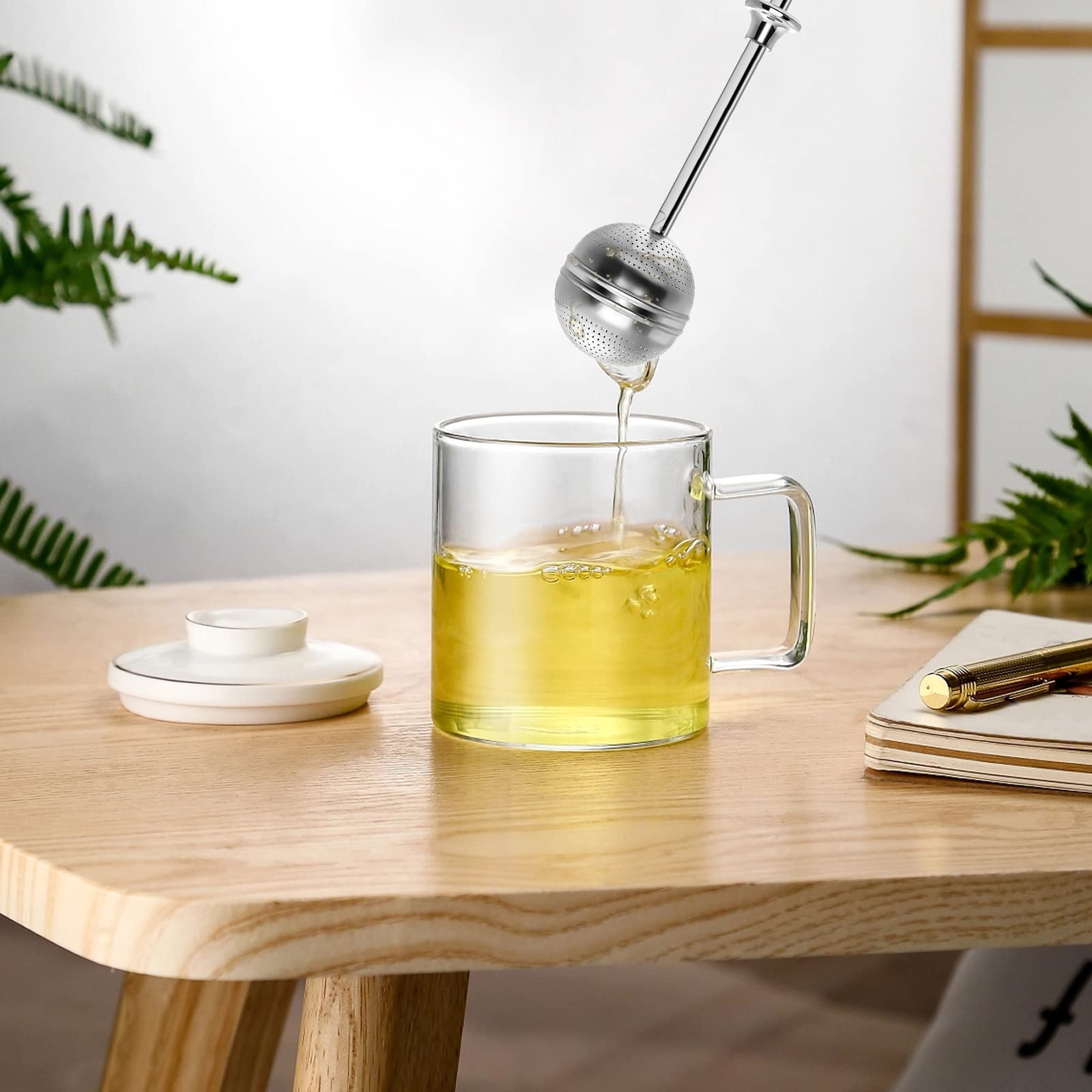 Numola Long Handle Tea Ball Stainless Steel With Drip Trays, 4Pcs Premium Tea Infuser Filter For Loose Leaf Tea, Reusable Fine M