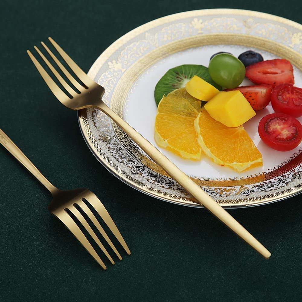 Matt Gold Dinner Forks 6 Piece, Stainless Steel 8.4'' Forks Silverware Set, Dessert Forks, Table Forks, Salad Forks For Home, Ki