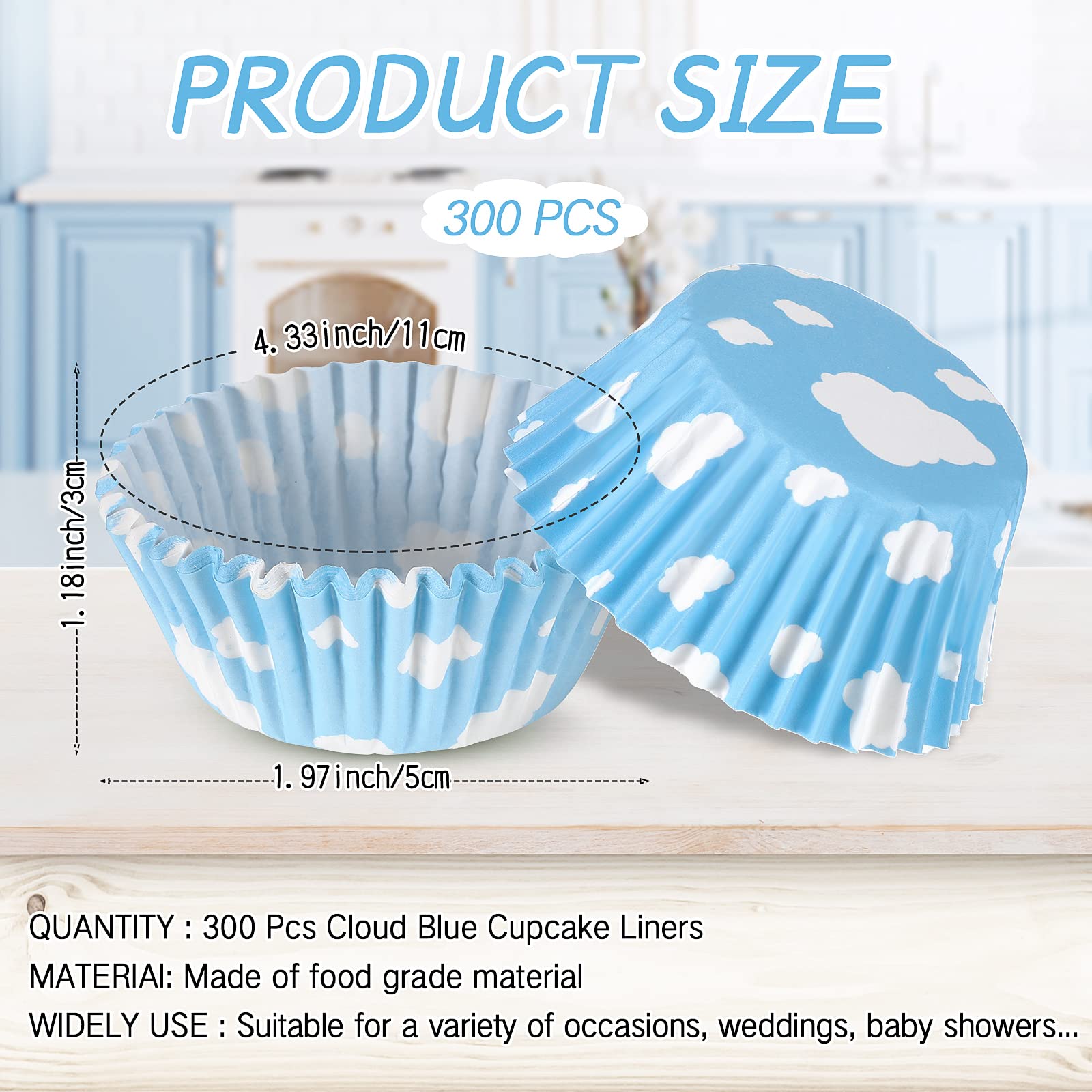 300 Count Cloud Blue Cupcake Liners White Light Blue Cupcake Wrappers Paper Blue Muffin Cups Birthday Theme Party Baking Cups Ba
