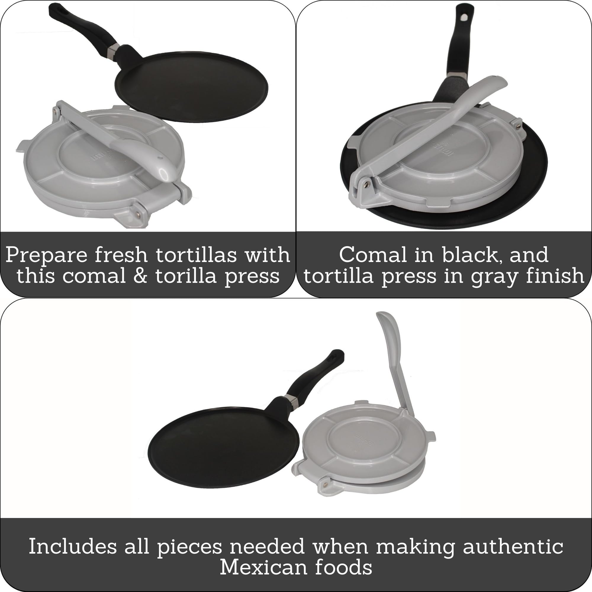 Imusa 4Pc Pdq Comal & Tortilla Press Set/Tortilla Making Kit