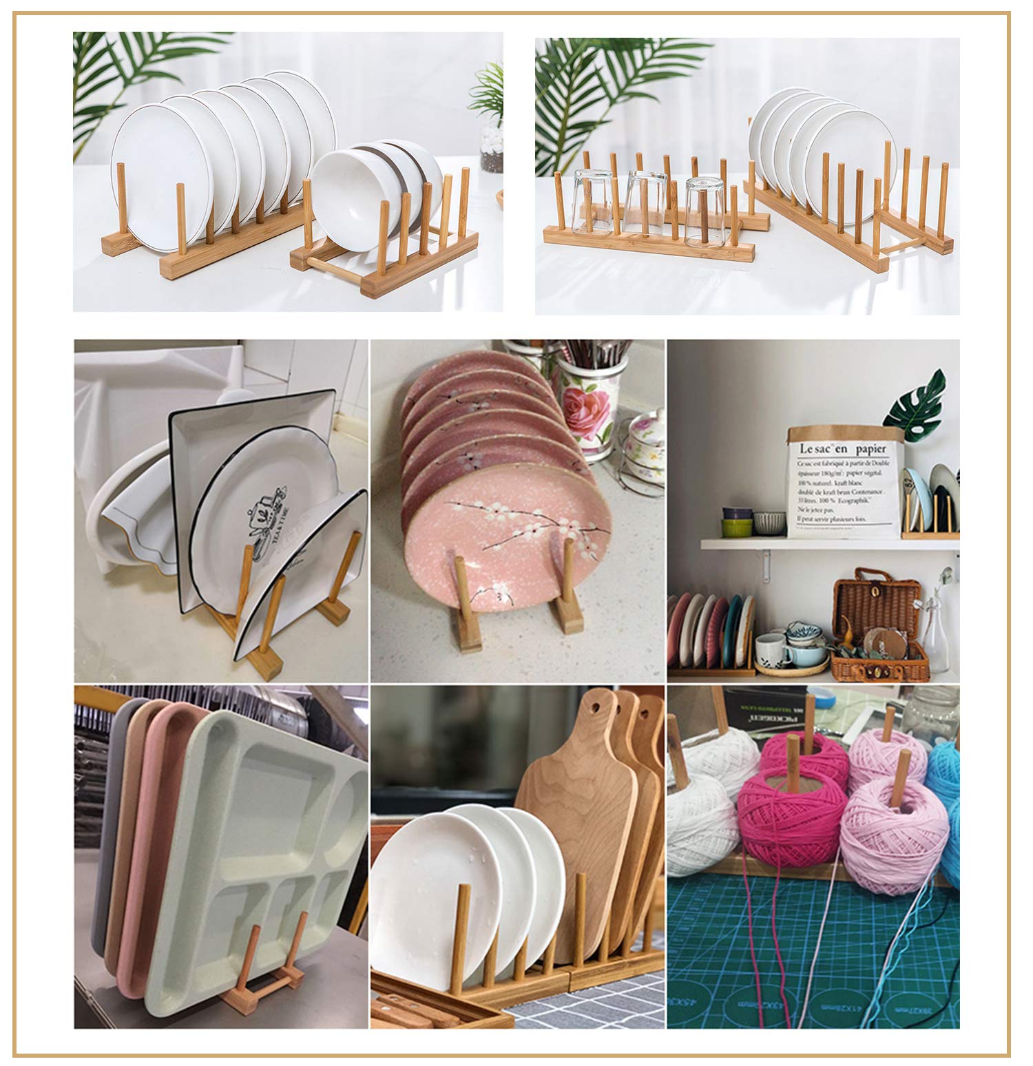 Castuvy 2 Pcs Household Kitchen Natural Bamboo Drain Dish Rack, Multifunctional Cup And Book Storage Rack, 8''(L) X 4.5''(W) X 4