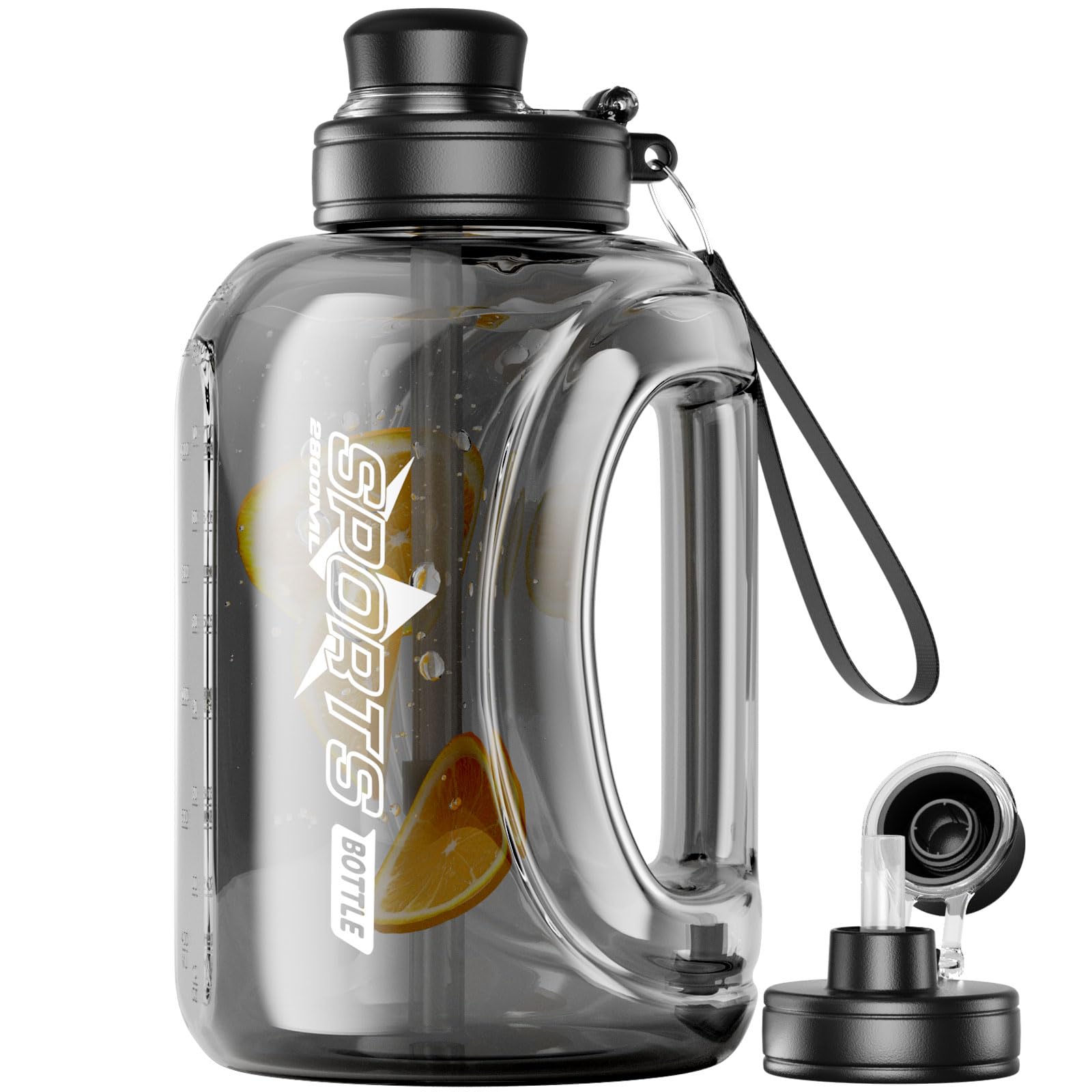 Lizhluzh Large Water Bottle with Measurements, 95 OZ/ 2.8 L Gym Water Bottle with Straw, Gallon Water Jug Bottle with Handle & P