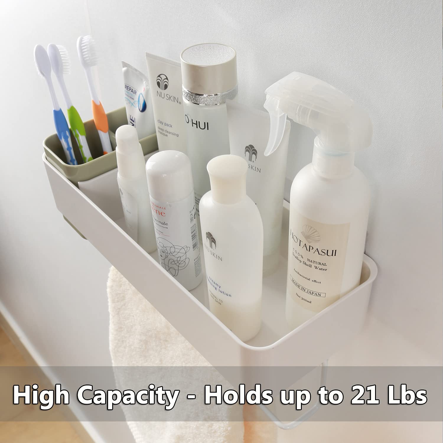 Mornite Bathroom Wall Organizer Shelf Storage Adhesive, Small Apartment Restroom Essentials Shower Caddy Suction Green