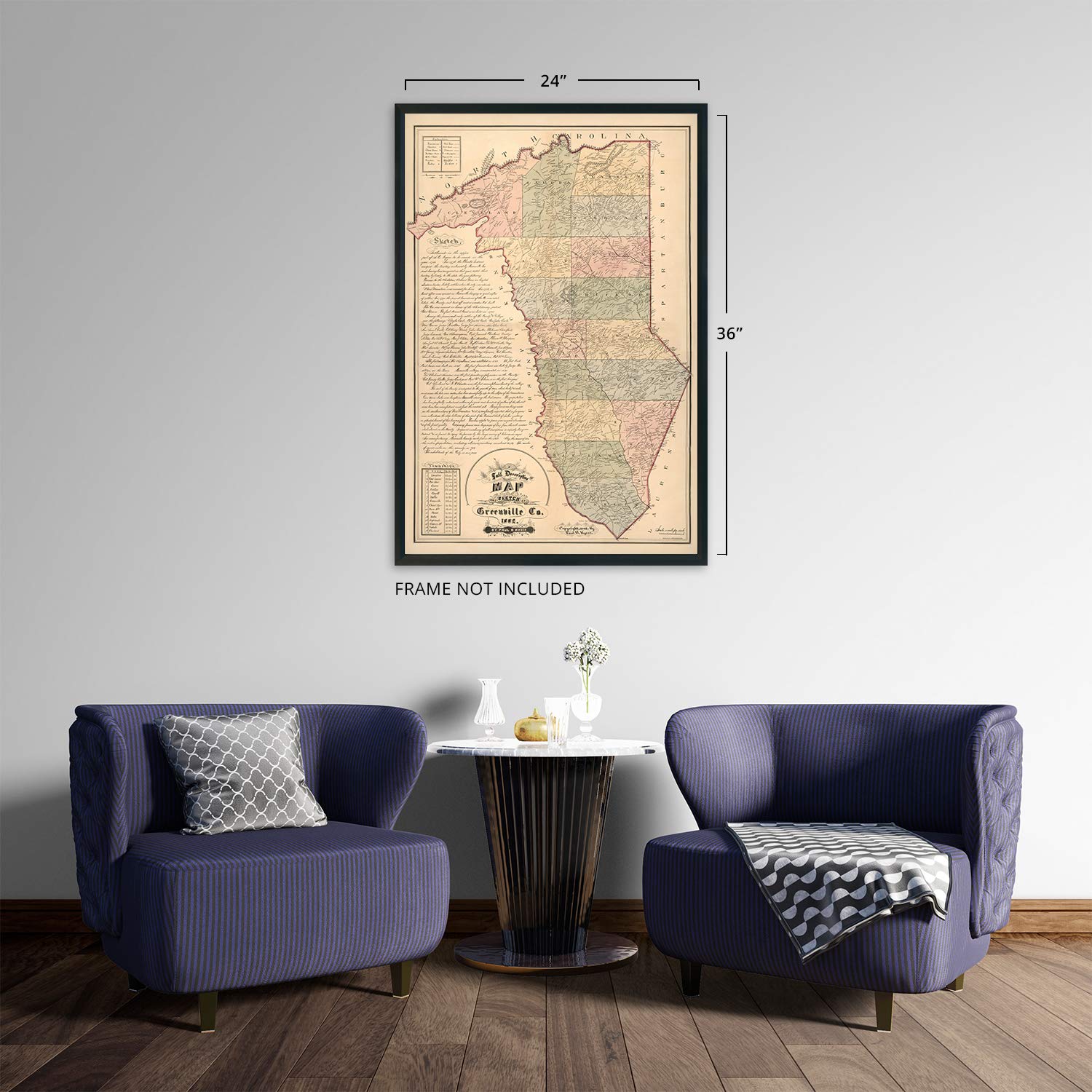 Historix Vintage 1882 Map Of Greenville County South Carolina - 24 X 36 Inch Vintage Map Of Greenville Sc Wall Art - Shows Names