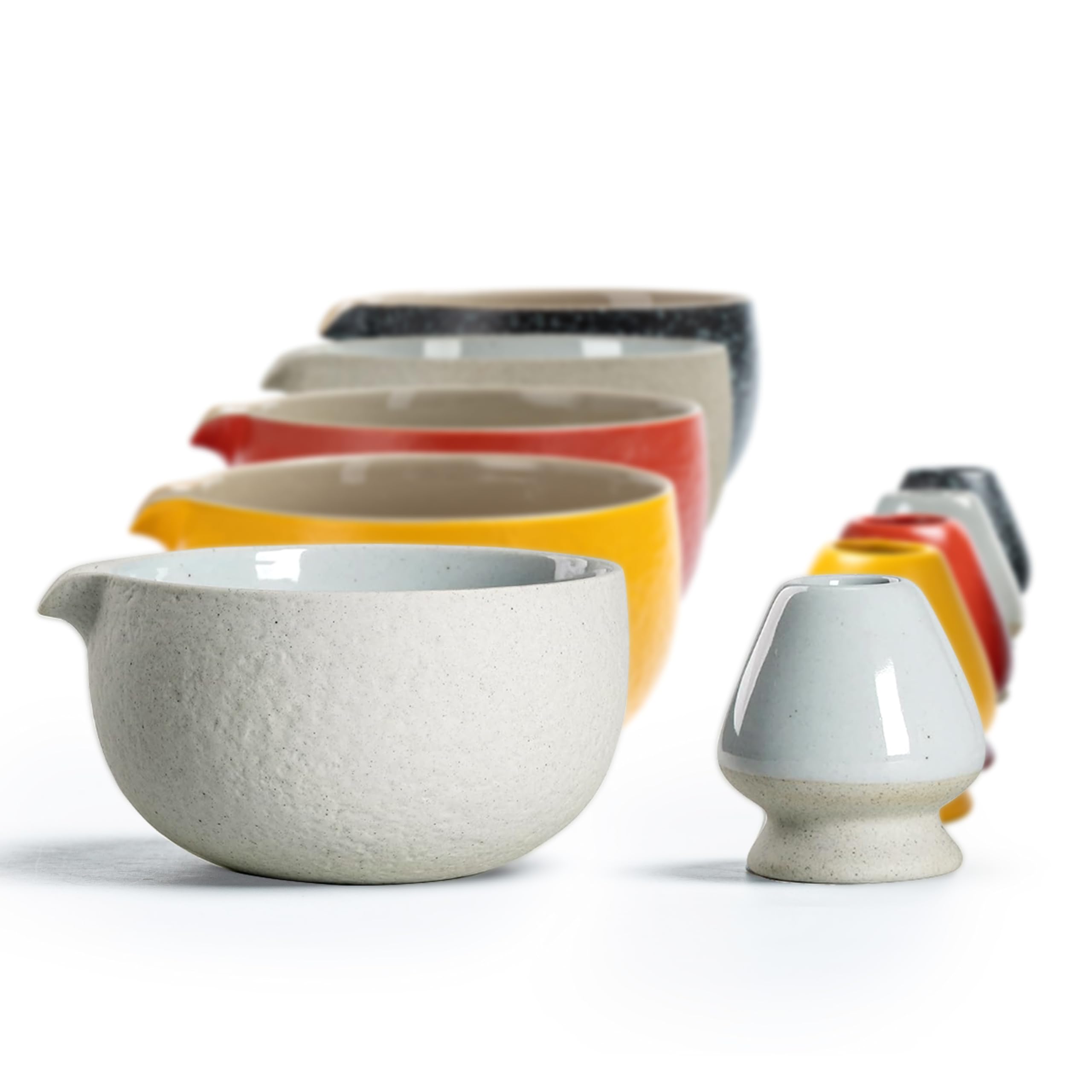 Teanagoo Japanese Natural Rock Texture Matcha Chawan (Pouring Spout) With Whisk Rest, 18 Oz, K13, Lt. Grey, Matcha Tea Bowl, Cer