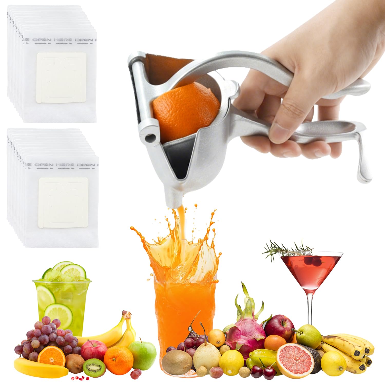 zxbaers Aluminum Alloy Fresh Fruit Juice Extractor, Hand Juicer Squeezer with 25PCS Filter Paper, Squeezer Citrus Juicer, For Le