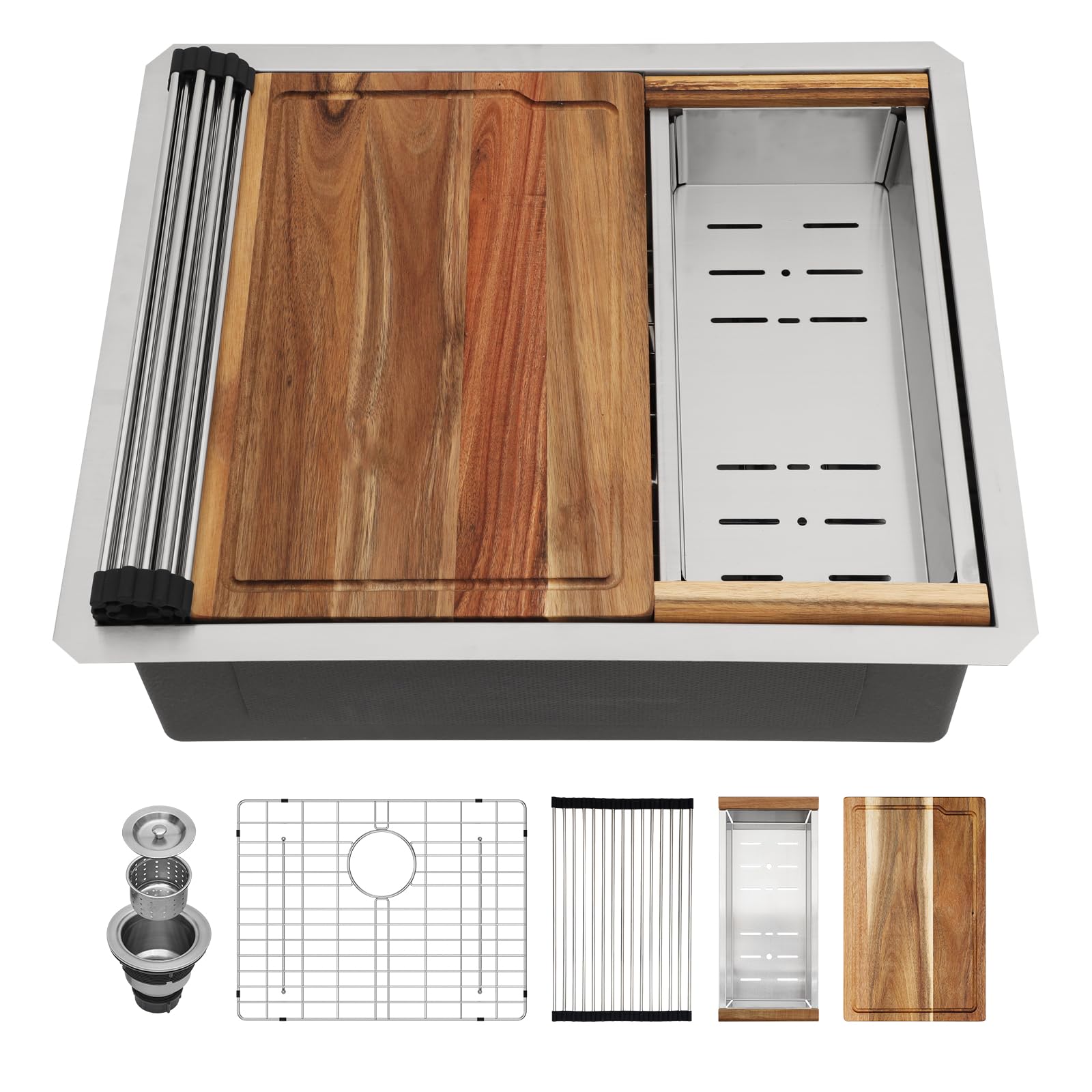 23 Inch Kitchen Sink Undermount Workstation, Couoko 23X19 Undermount Bar Sink Ledge 16 Gauge 304 Stainless Steel Single Bowl Sin