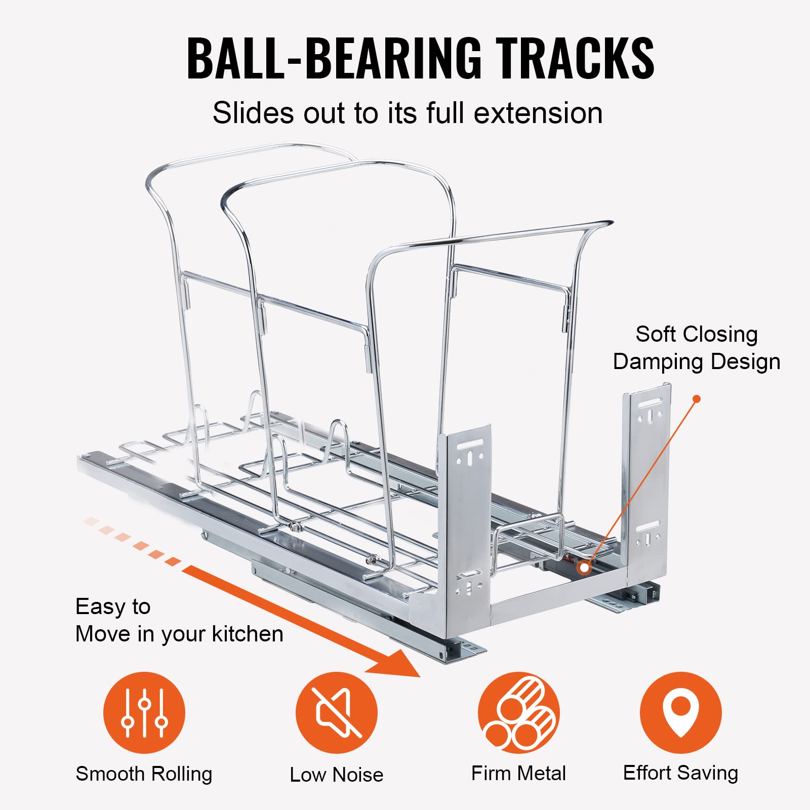 Vevor Pull-Out Trash Can, 35L Single Bin, Under Mount Kitchen Waste Container With Soft-Close Slide, 110Lbs Load Capacity & Door