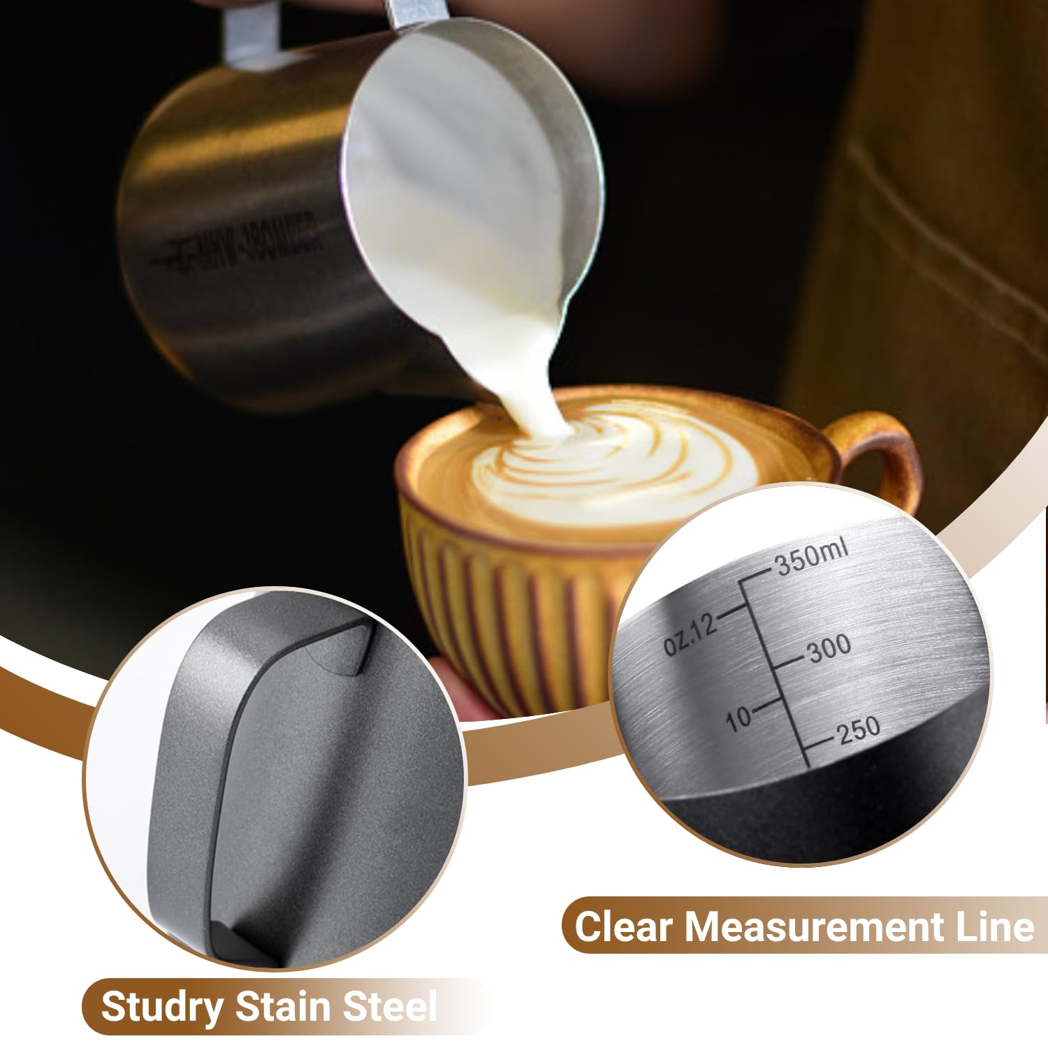 Milk Frothing Pitcher - 350Ml/600Ml Milk Frother Cup Stainless Steel Jug Steaming Pitcher, (12Oz/20Oz/) Milk Coffee Cappuccino L
