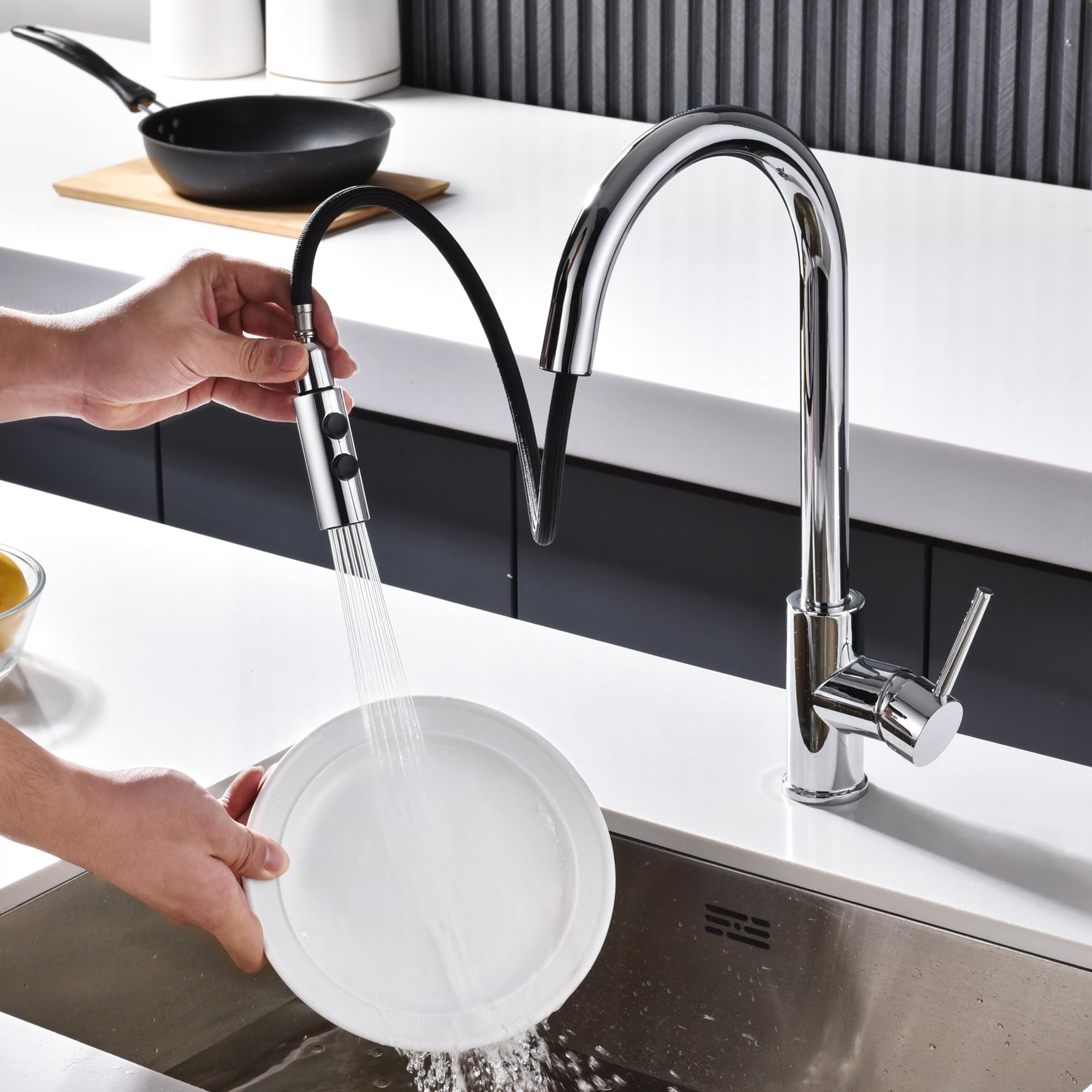 Tioriy Metal Kitchen Sink Faucet Head Replacement, Chrome Kitchen Faucet Spray Head With 10 Adapters, Stainless Steel Pull Out K