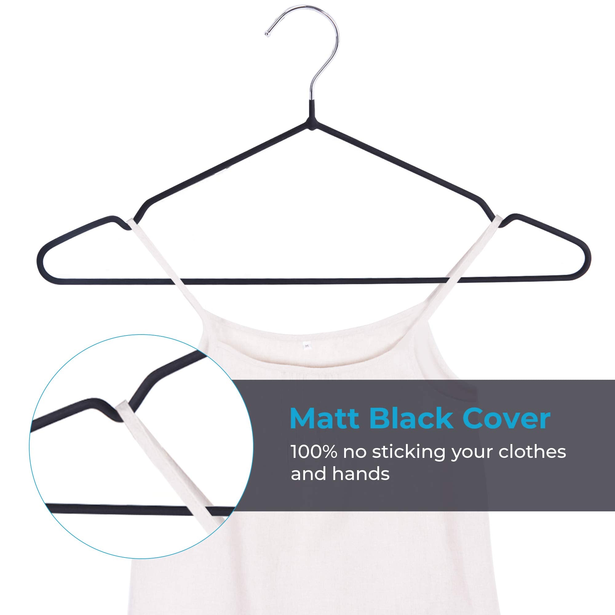 Js Hanger Metal Hangers 16.5'' Coat Hangers - Extra Thick Wire Hangers With Non Slip Matt Black Rubber Coating Heavy Duty Pant S