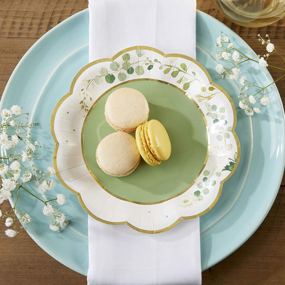 Kate Aspen Botanical Garden, 7 Inch, Sage Green Party Decorations, Eucalyptus Floral Print Decorative Premium Paper Plates (Set