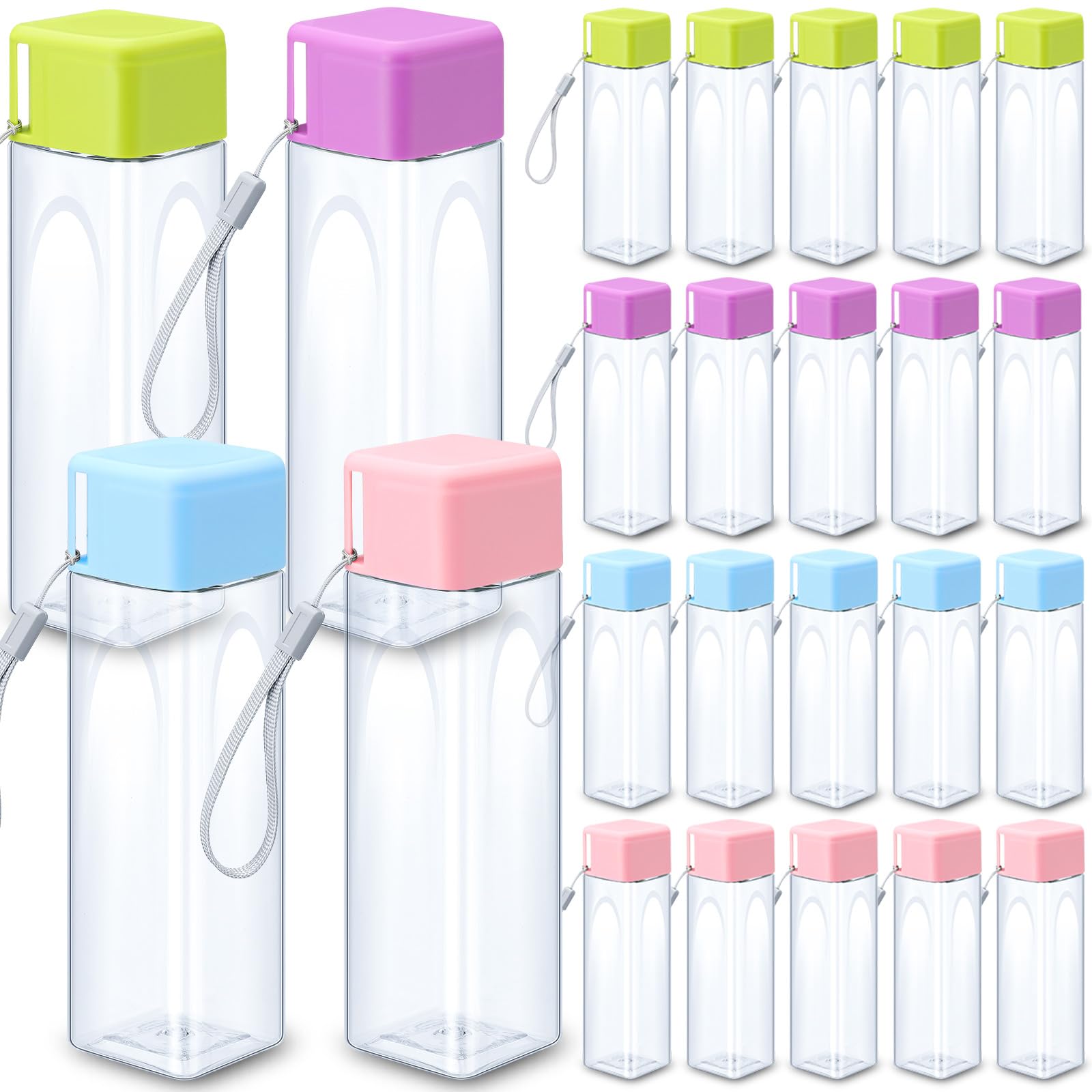 Nuogo 20 Pcs Water Bottles Bulk 17 oz Plastic Sports Water Bottles for Kids Adults Reusable Leak Proof Portable Large Drinking C
