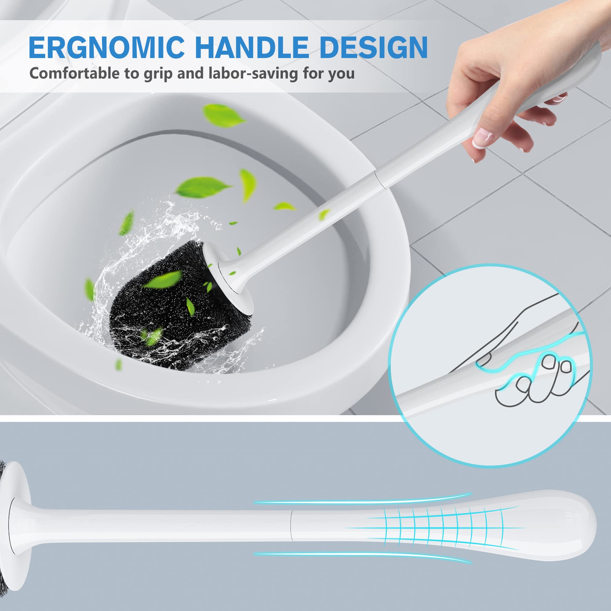 Toilet Brush And Holder, Toilet Bowl Brush With Ventilated Holder And Ergonomic Long Handle, Durable Bristles Toilet Scrubber Se