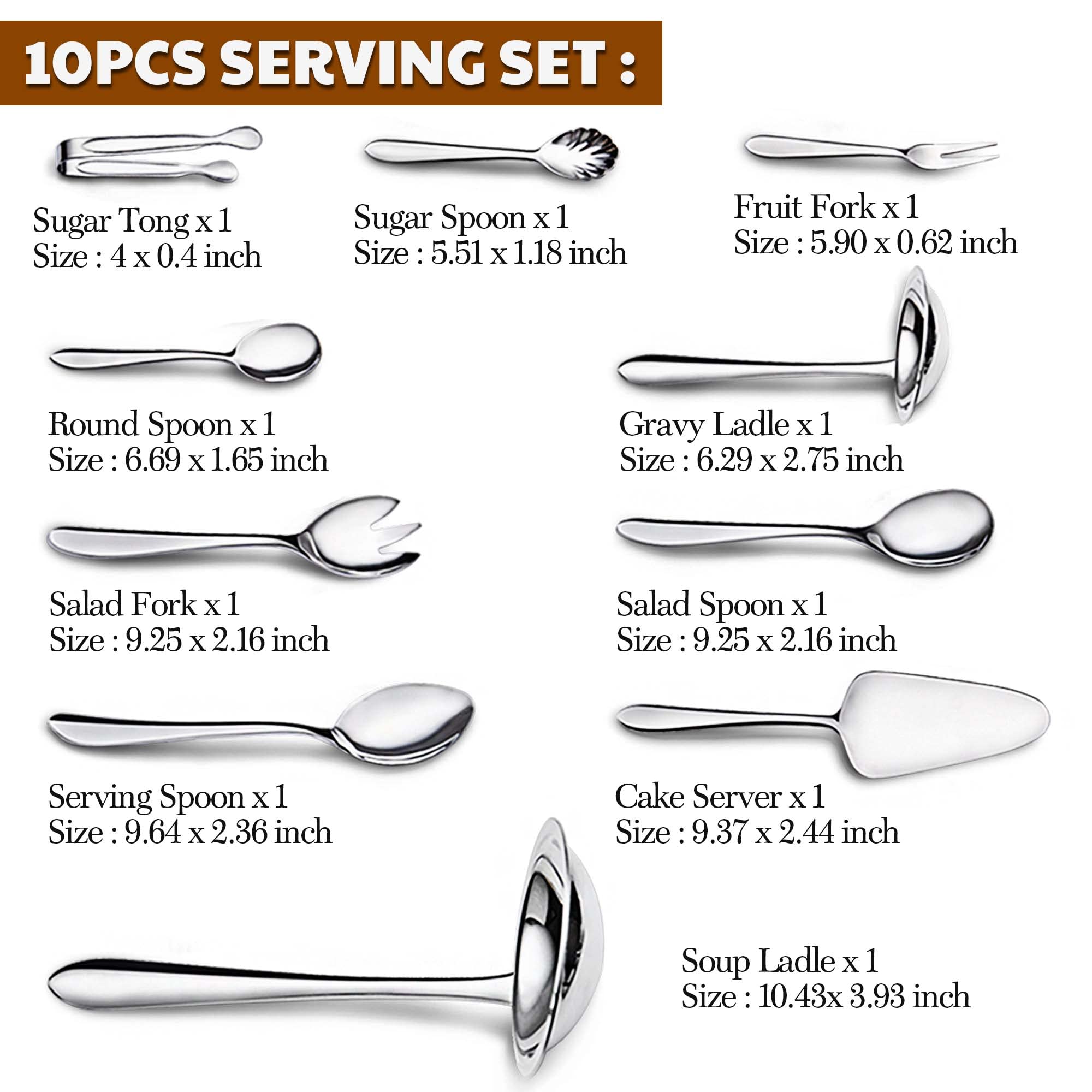 10 Piece Stainless Steel Serving Utensils Set, Serving Spoon, Soup Ladle, Salad Spoon And More, Serving Set, Flatware Set, Buffe