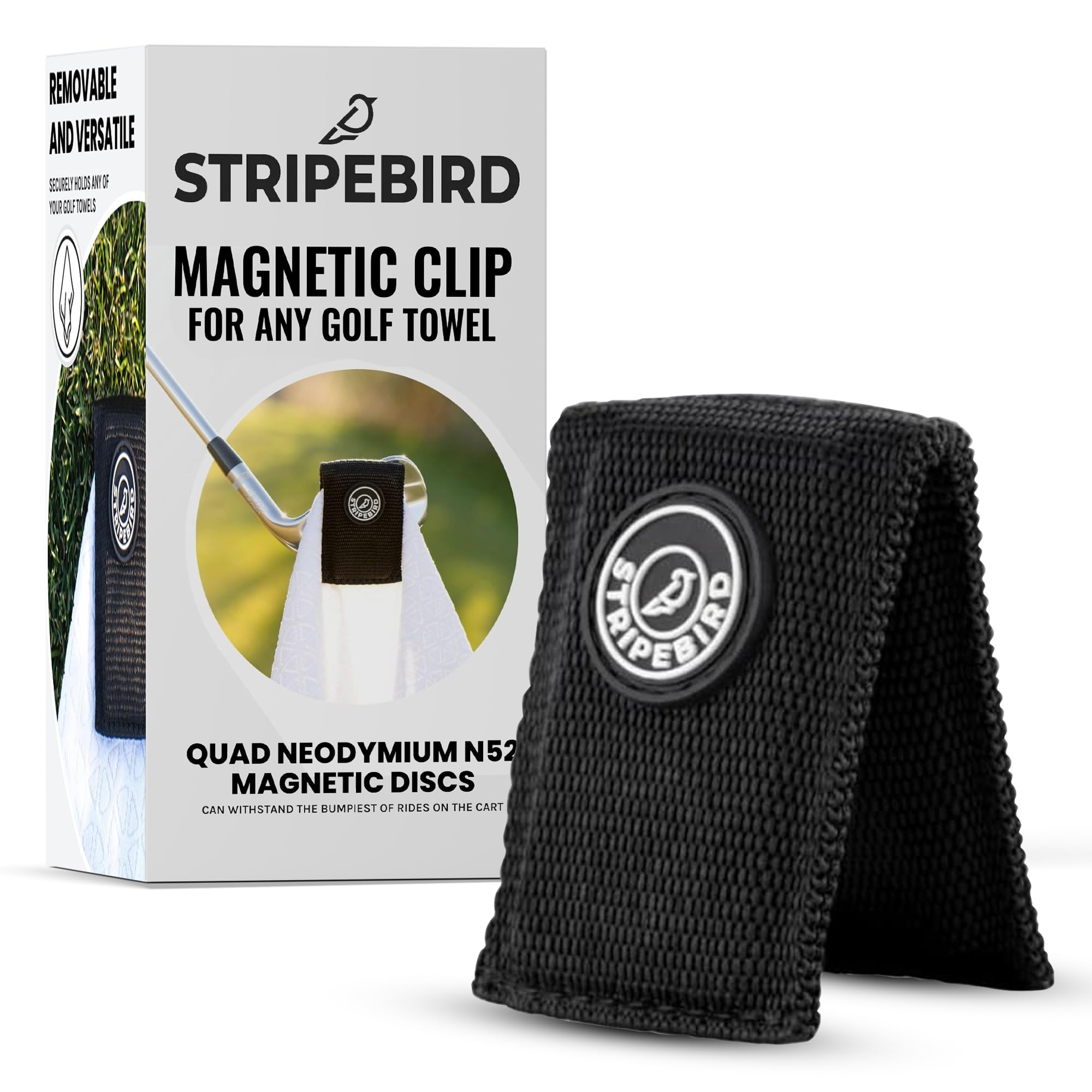 Stripebird - Magnetic Clip for Any Golf Towel (Stealth Black) - Highest Strength Magnet - Easily Access Golf Towel While You Golf - Removable from Towels