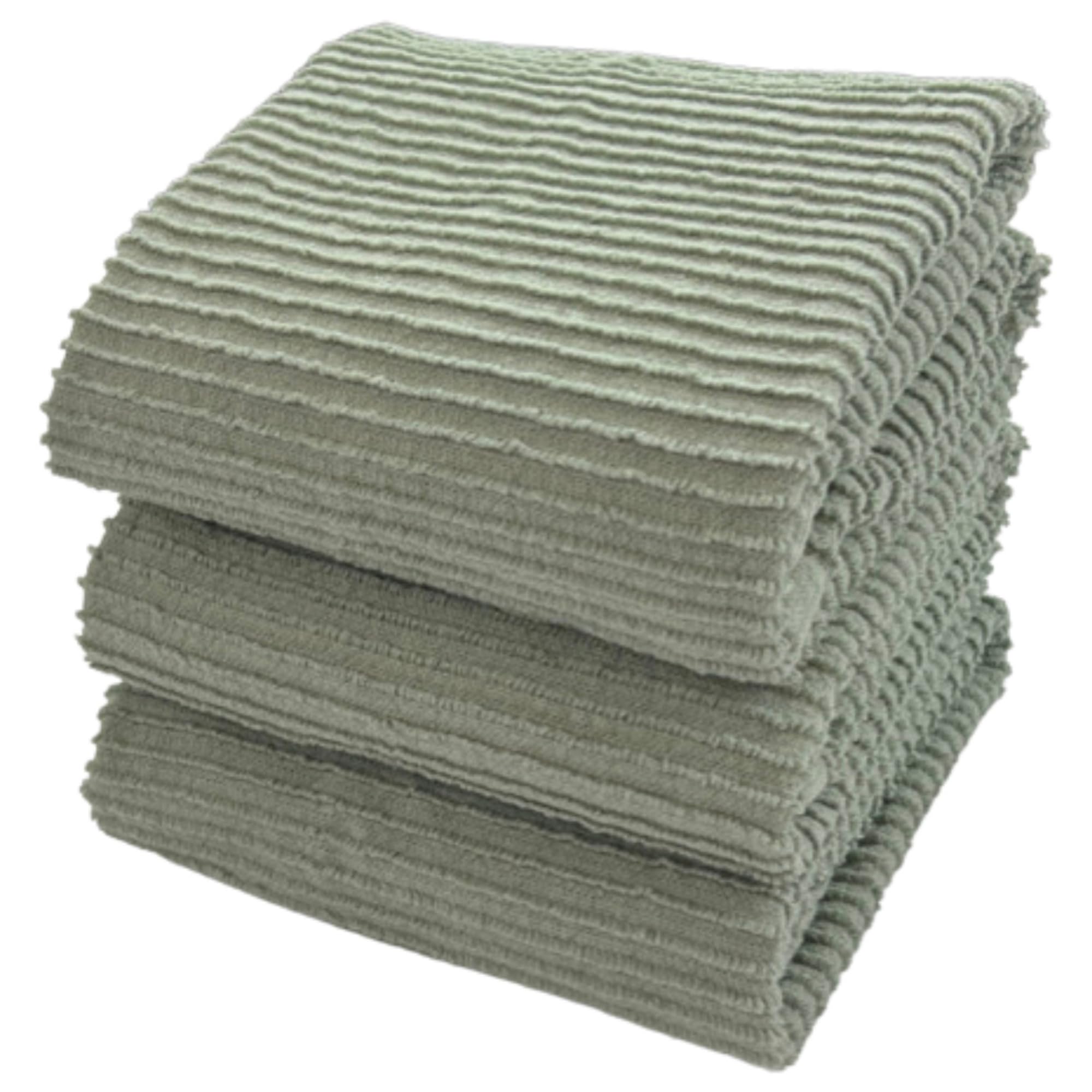 Sage Green Kitchen Dish Towels 100% Cotton Cloth Soft Cleaning Drying Absorbent Terry Ribbed Loop: Set Of 3 Multipurpose For Eve