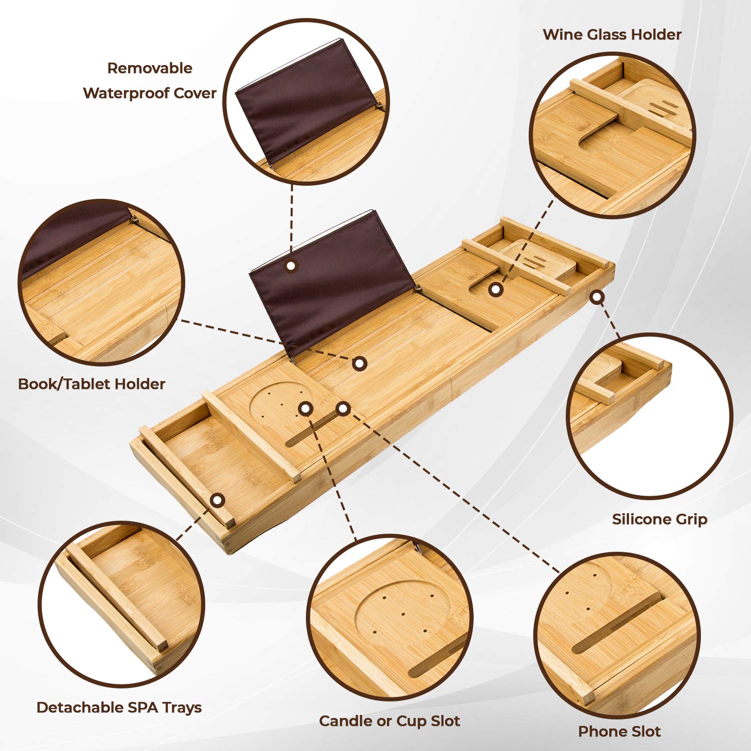 Premium Bamboo Bathtub Tray Caddy For Tub - Expandable Foldable Bath Tray - Unique House Warming Gifts, New Home, Anniversary &