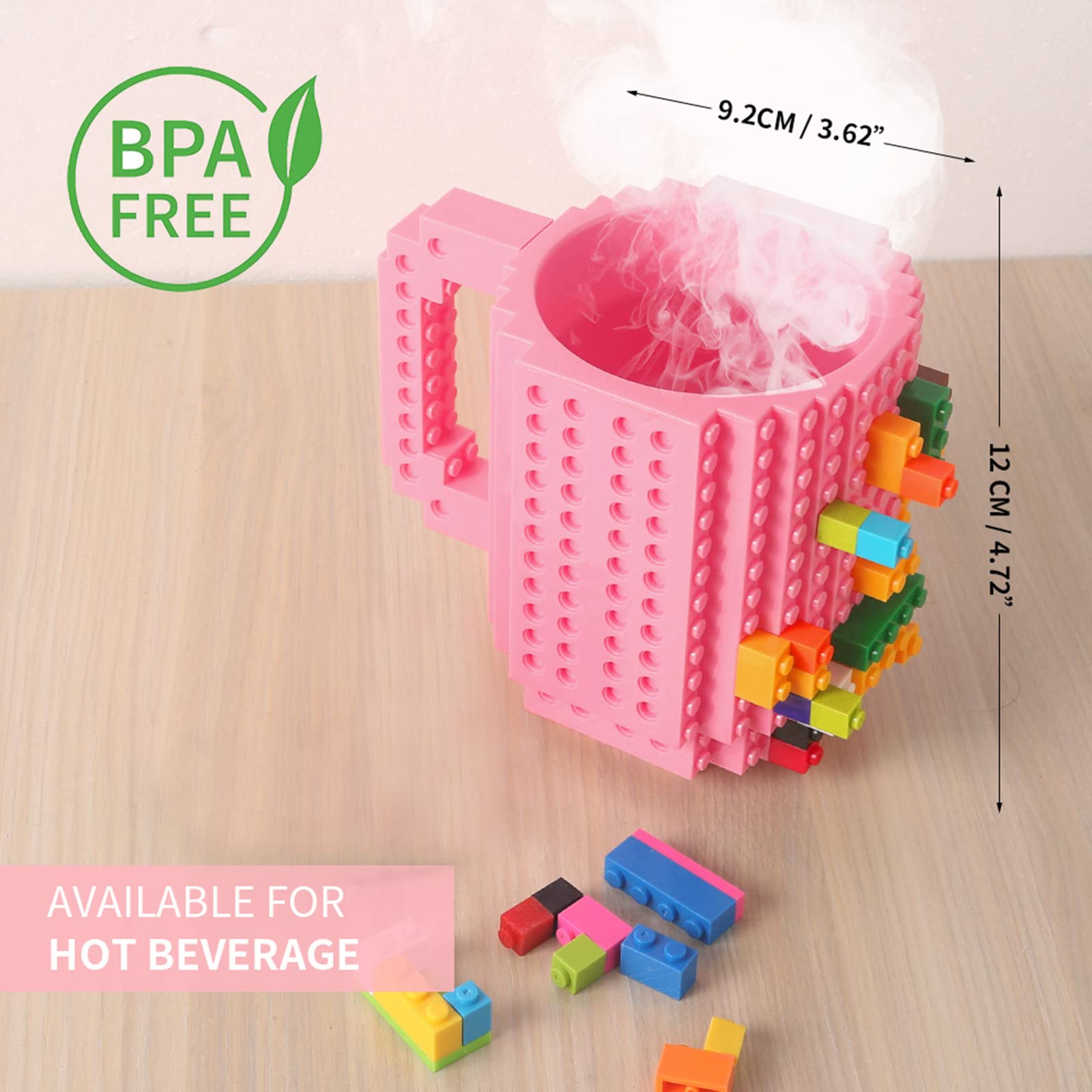 Lumsburry Build-On Brick Coffee Mug, Funny Diy Novelty Cup With Building Blocks Creative For Kids Men Women Xmas Birthday (Pink)