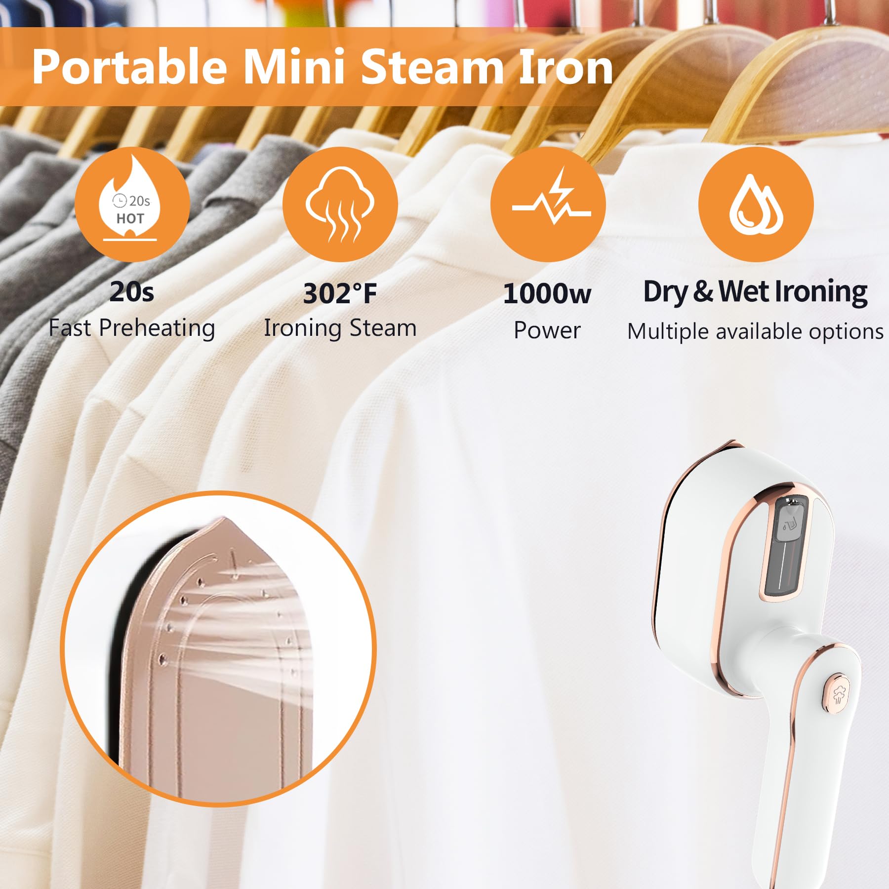 Steamer Iron,Handheld Clothing Steamer Travel Mini,Portable Steamer For Clothes,180 Rotatable,Ironing & Steaming 2 In 1,Dorm Roo