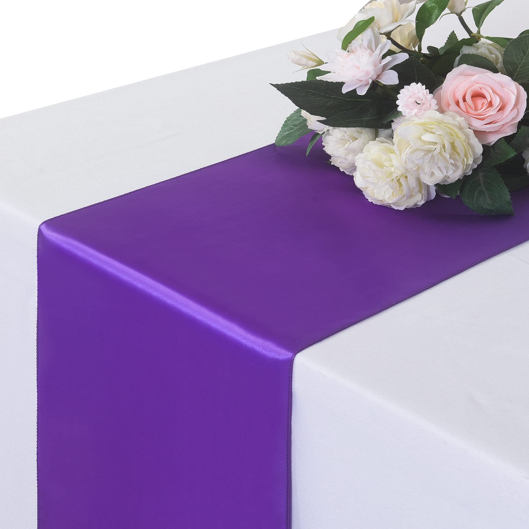 12 Pack Satin Table Runner, 12  108 Inch For Party Wedding, Birthday, Banquets,Graduation Engagements, Christmas, Decoration(Pur