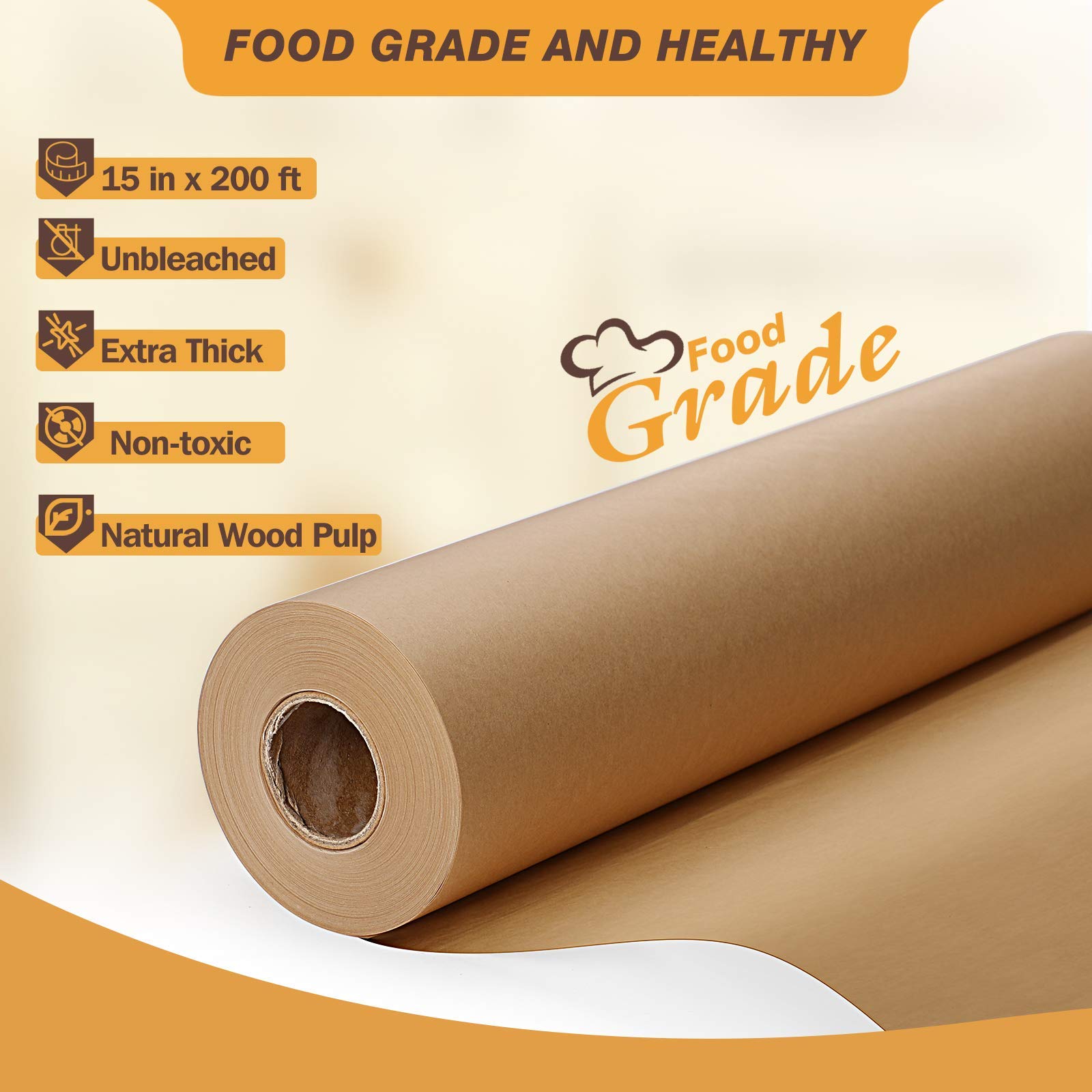 Unbleached Parchment Paper for Baking  15 in x 200 ft  250 Sq.Ft  Baking Paper  Non-Stick Parchment Paper Roll for Baking  Cooking  Grilling  Air Fryer and Steaming
