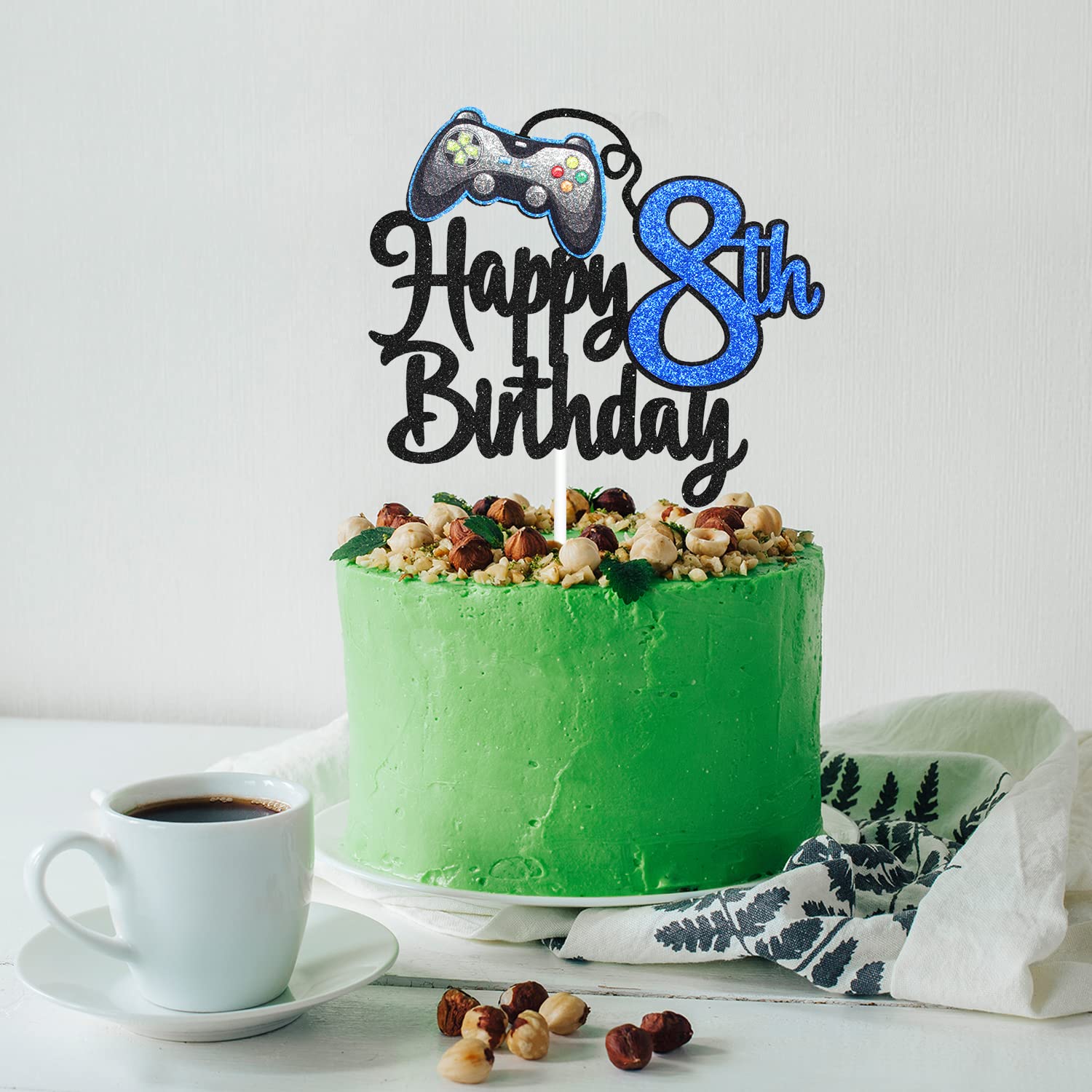 Video Game Happy 8Th Birthday Cake Topper - Video Game Boy'S 8Th Birthday Party Blue Cake Supplies - Game On Level Up Winner Par