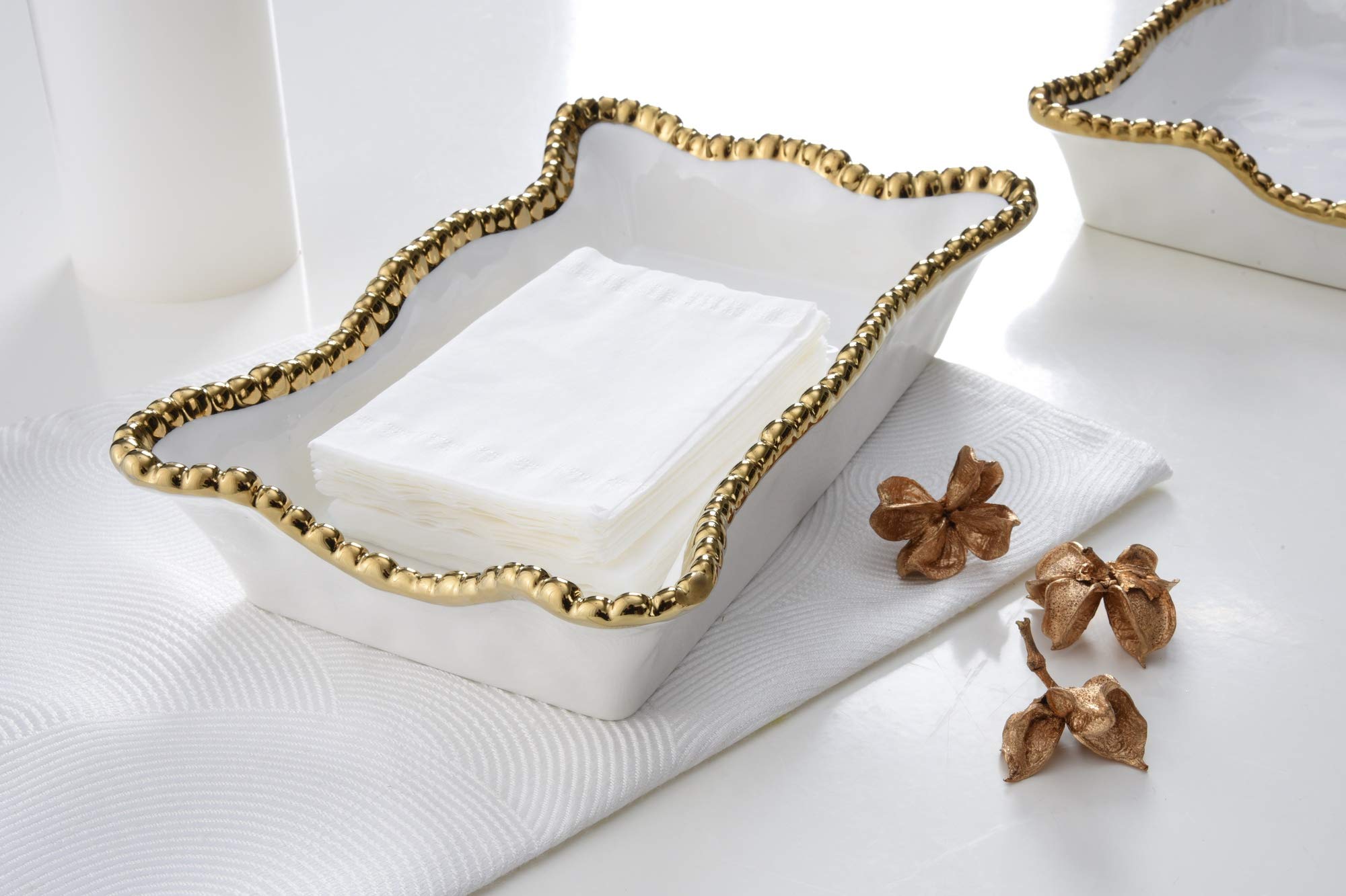 Golden Salerno Porcelain Dinner Napkin/Guest Towel Holder