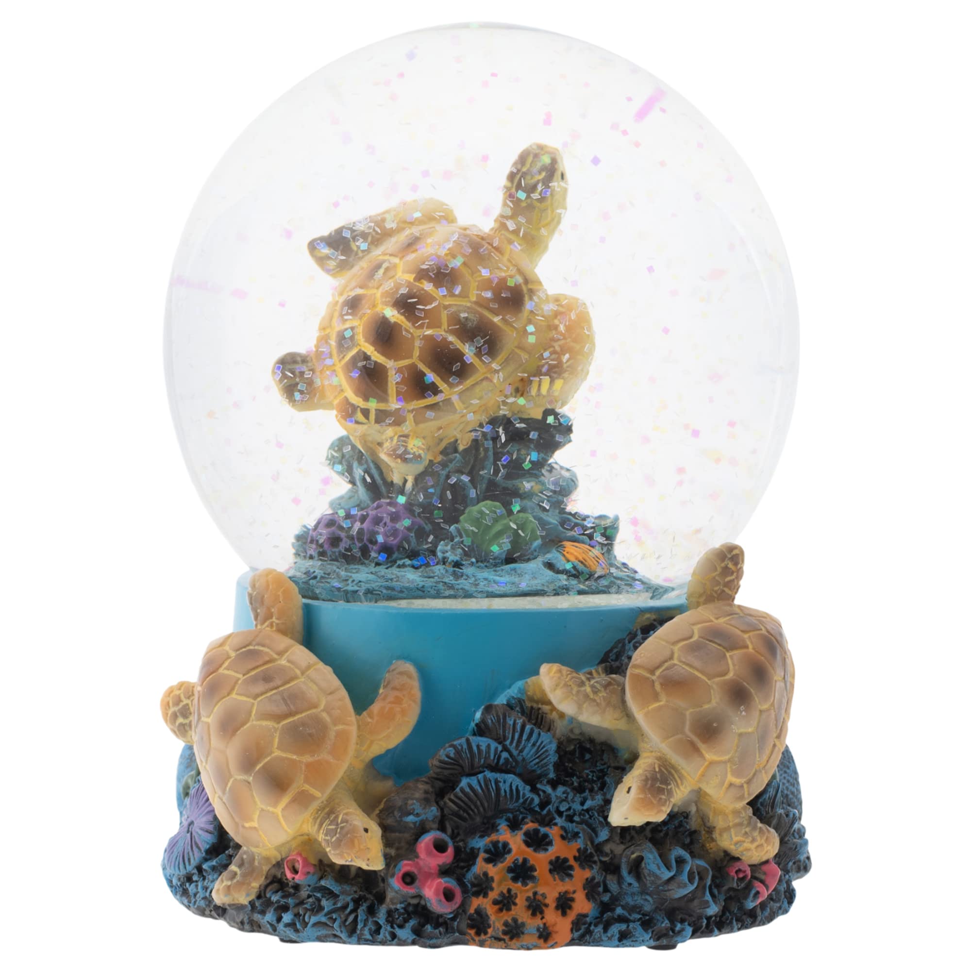Elanze Designs Coral Reef Sea Turtles 100MM Sturdy Wind Up Musical Glitter Water Snow Globe Tabletop Dresser Nightstand Figurine