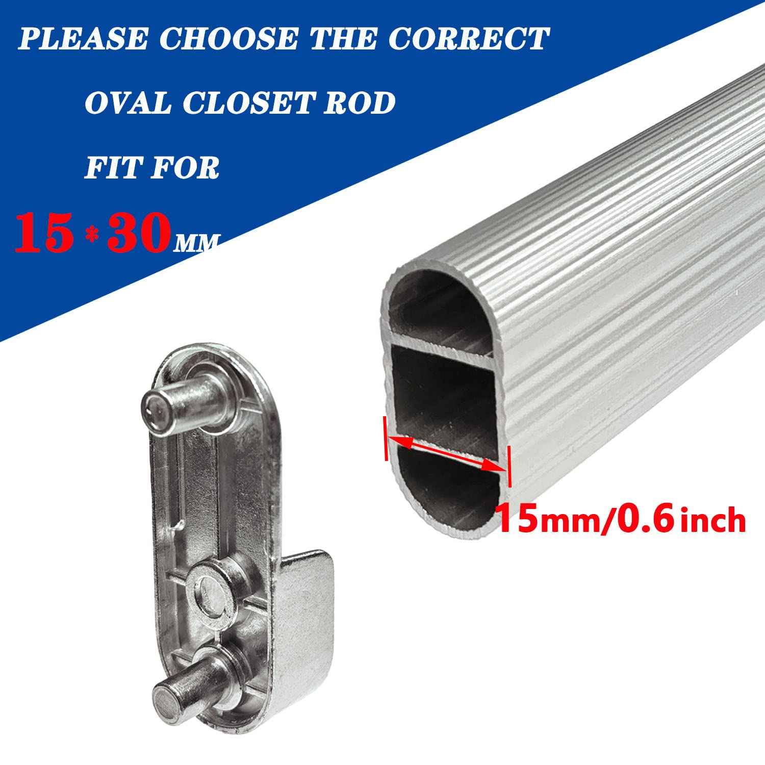 Hdbonemu 8Pcs Closet Rod Bracket 15Mm X 30Mm Oval Closet Rod End Supports (Single Hole) With Rear Facing 6.5Mm Pins