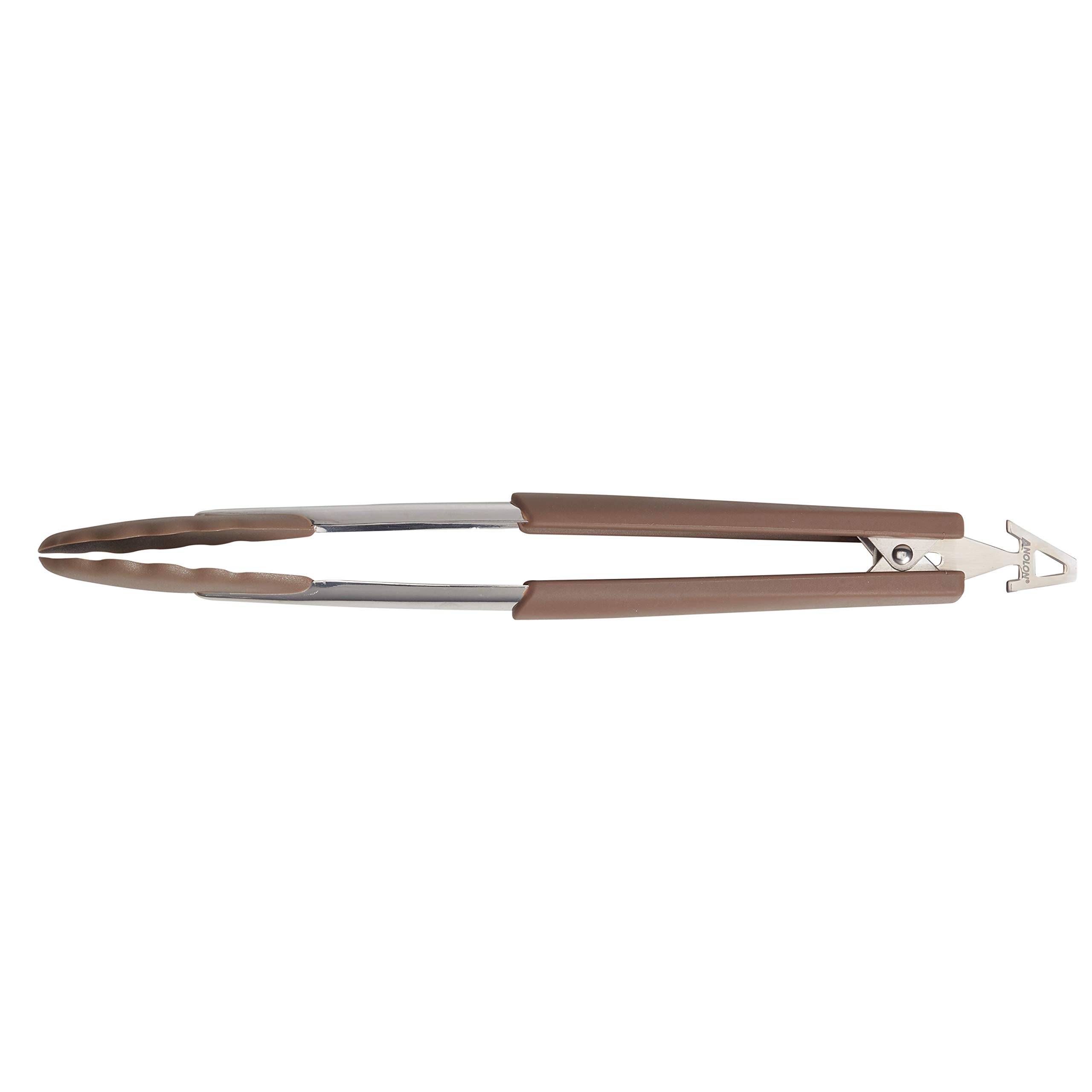 Anolon Suregrip Dishwasher Safe Nonstick Locking Cooking Tongs Set/Salad Serving Tools, 9 Inch And 12 Inch, Bronze Brown