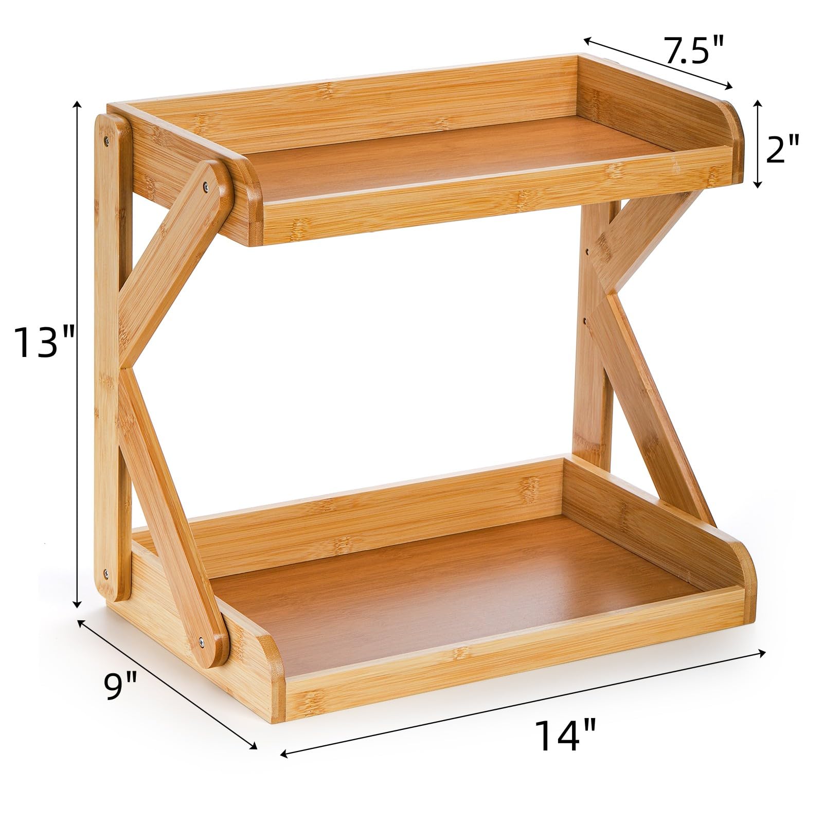 AVLA 2-Tier Coffee Station Organizer, Bamboo Kitchen Counter Shelf, Countertop Spice Condiment Rack Syrup Storage Holder, Tea St