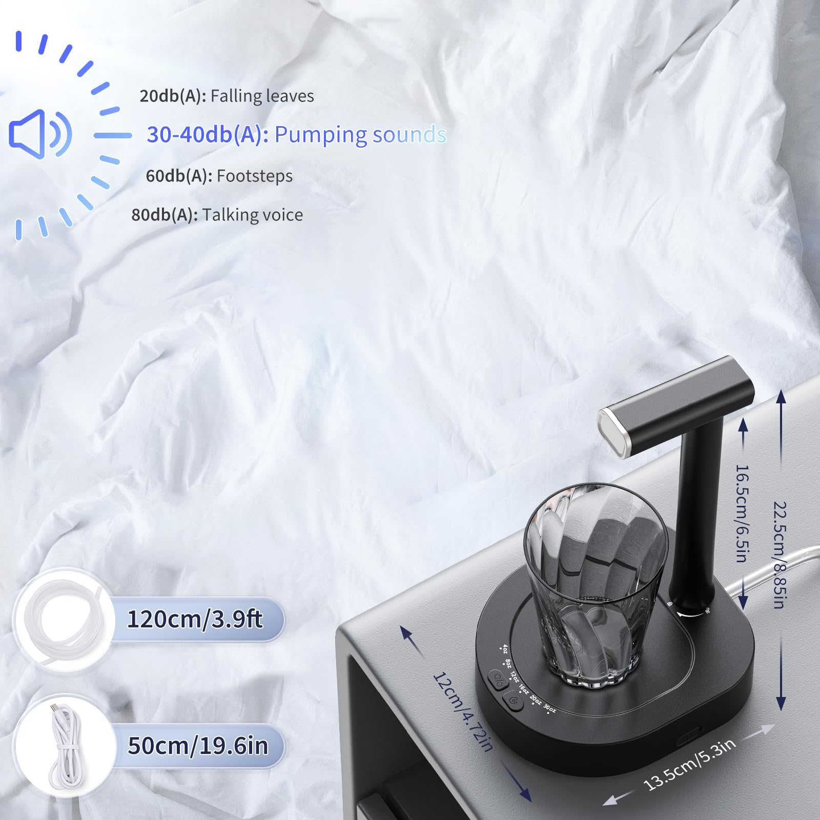 Desktop Water Bottle Dispenser  Water Pump for 5 Gallon Bottle  Bedside Water Dispenser  Portable Detachable Type-C Charging  Application Home  Office  Camping