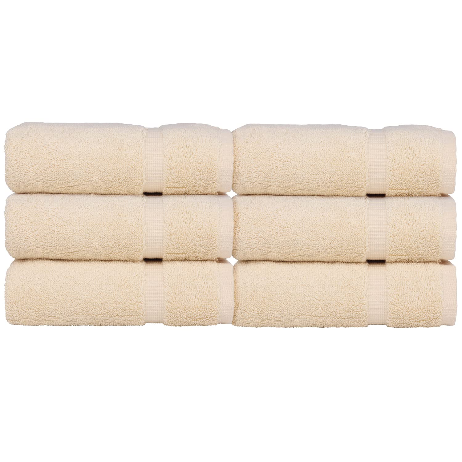 Luxury Hotel & Spa Towel 100% Genuine Turkish Cotton Hand Towels - Beige - Dobby Border - Set Of 6