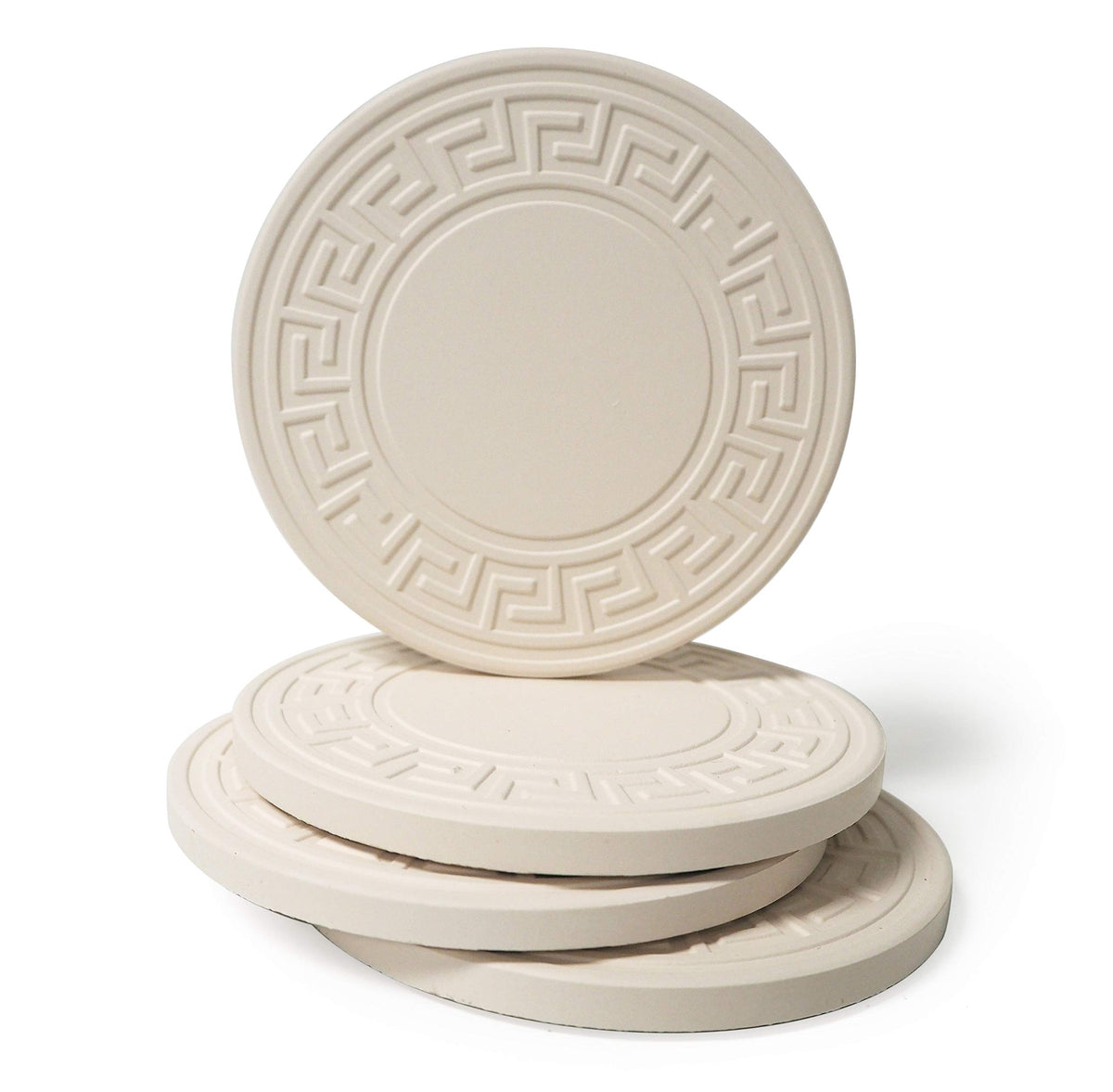 Coaster Stone Absorbent Stone Coasters, 4-1/4-Inch, Greek Key Set Of 4