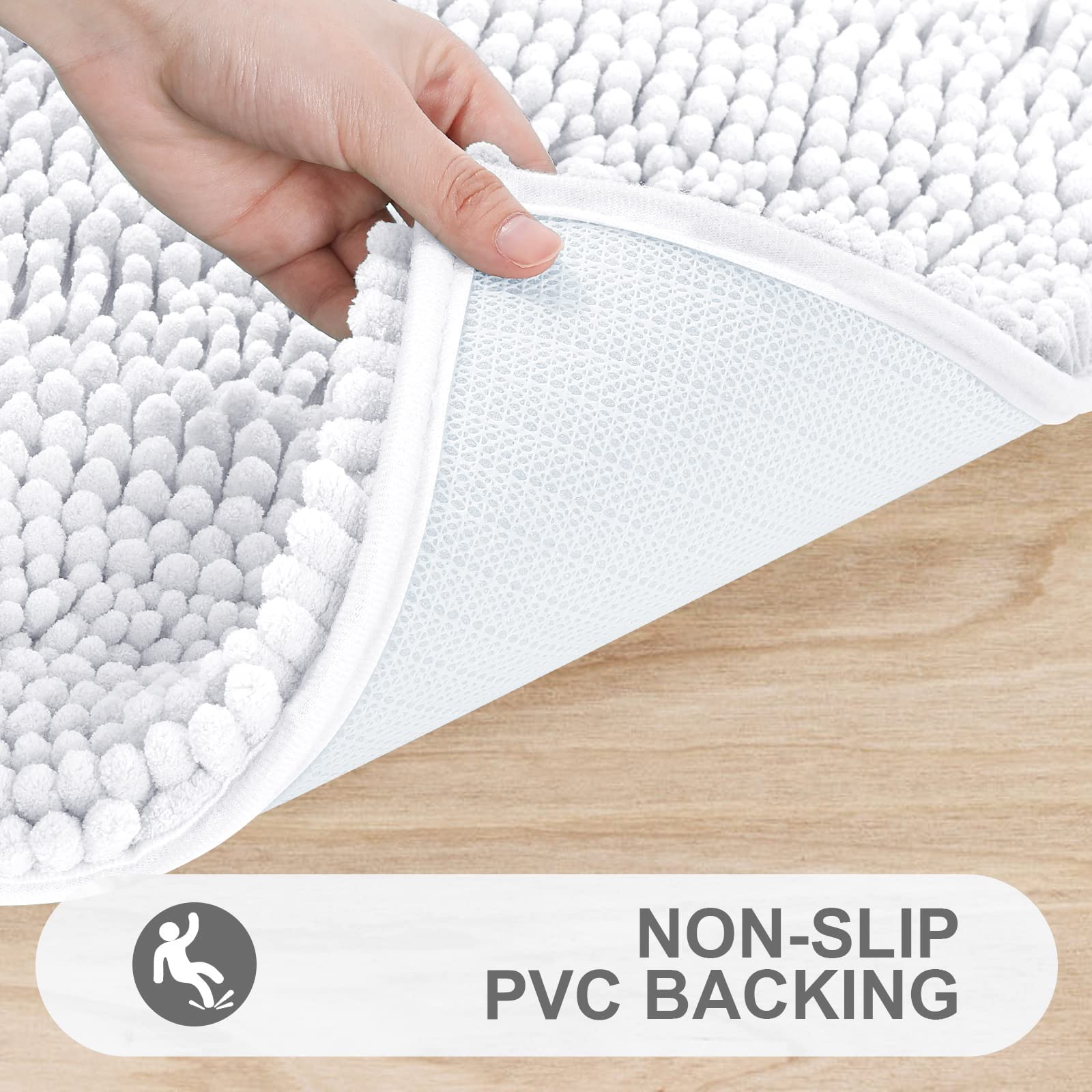 Grandaily Chenille Striped Bathroom Rug Runner  Extra Thick and Absorbent Bath Rugs  Non-Slip Soft Plush Shaggy Bath Carpet  Machine Wash Dry  Bath Mats for Tub  Shower and Bath Room  24x47  White