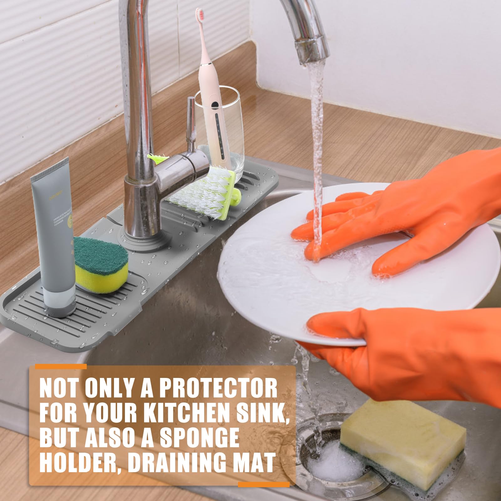 Cobete Kitchen Sink Splash Guard, 5Slope 17.7In Faucet Mat Splash Catcher, Handle Drip Catcher Tray, Multipurpose For Kitchen Di