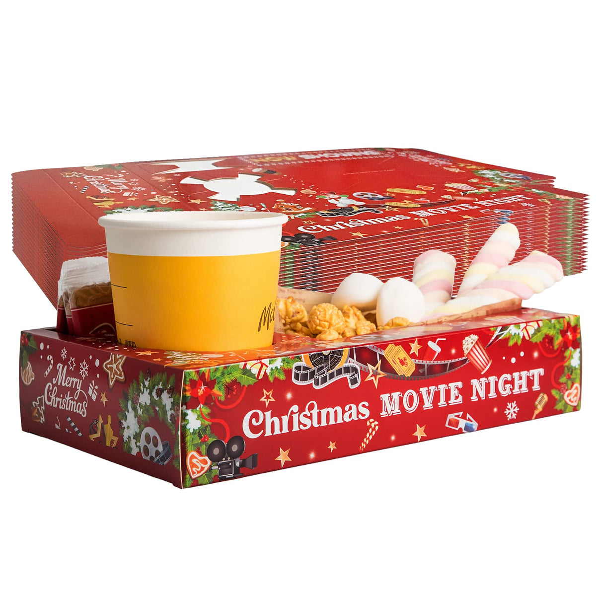 20 Pcs Christmas Party Supplies Movie Night Paper Snack Trays Xmas Party Decorations Movie Night Party Christmas Birthday Party
