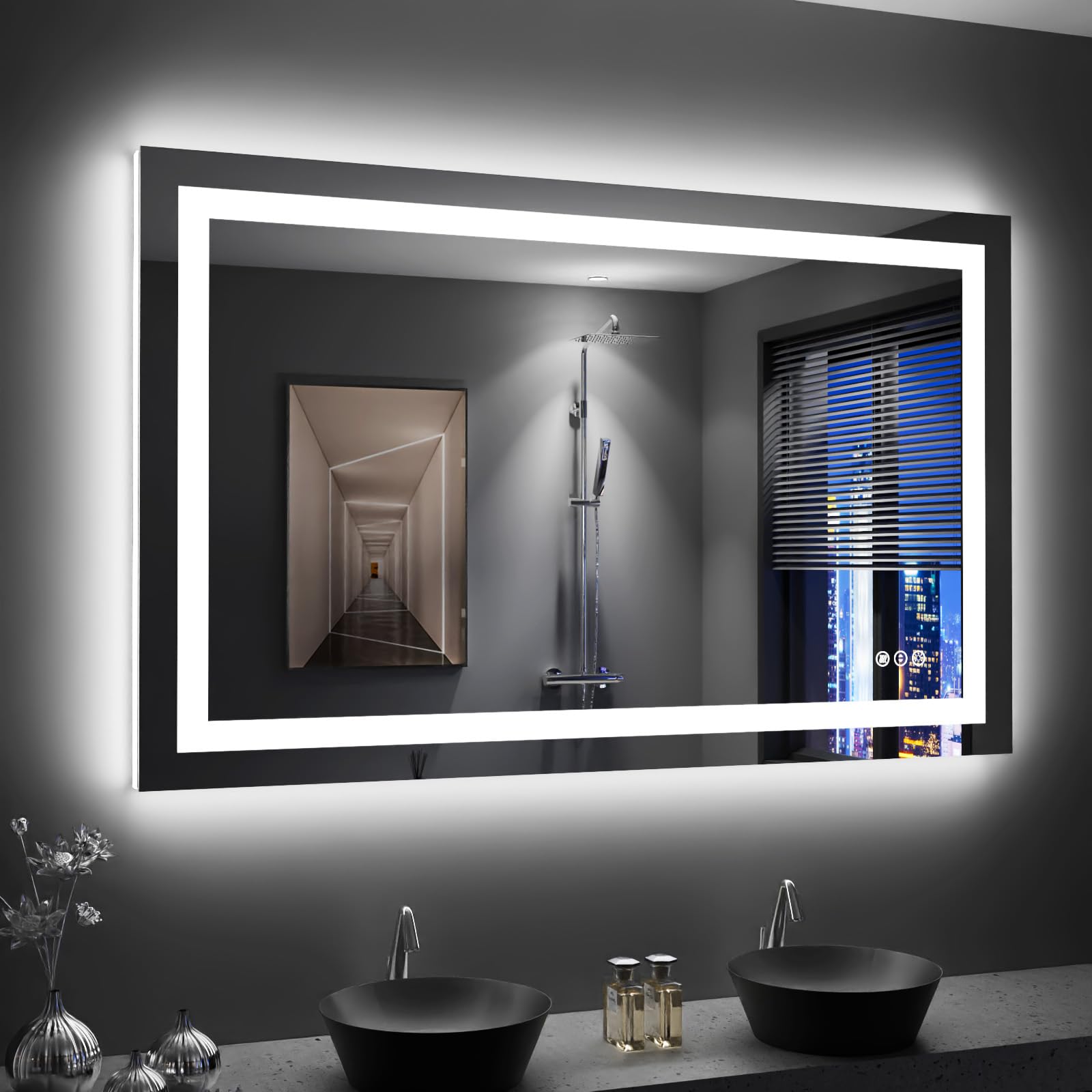 Loaao 48''X30'' Led Bathroom Mirror With Lights, Anti-Fog, Dimmable, Backlit + Front Lit, Lighted Bathroom Vanity Mirror For Wal