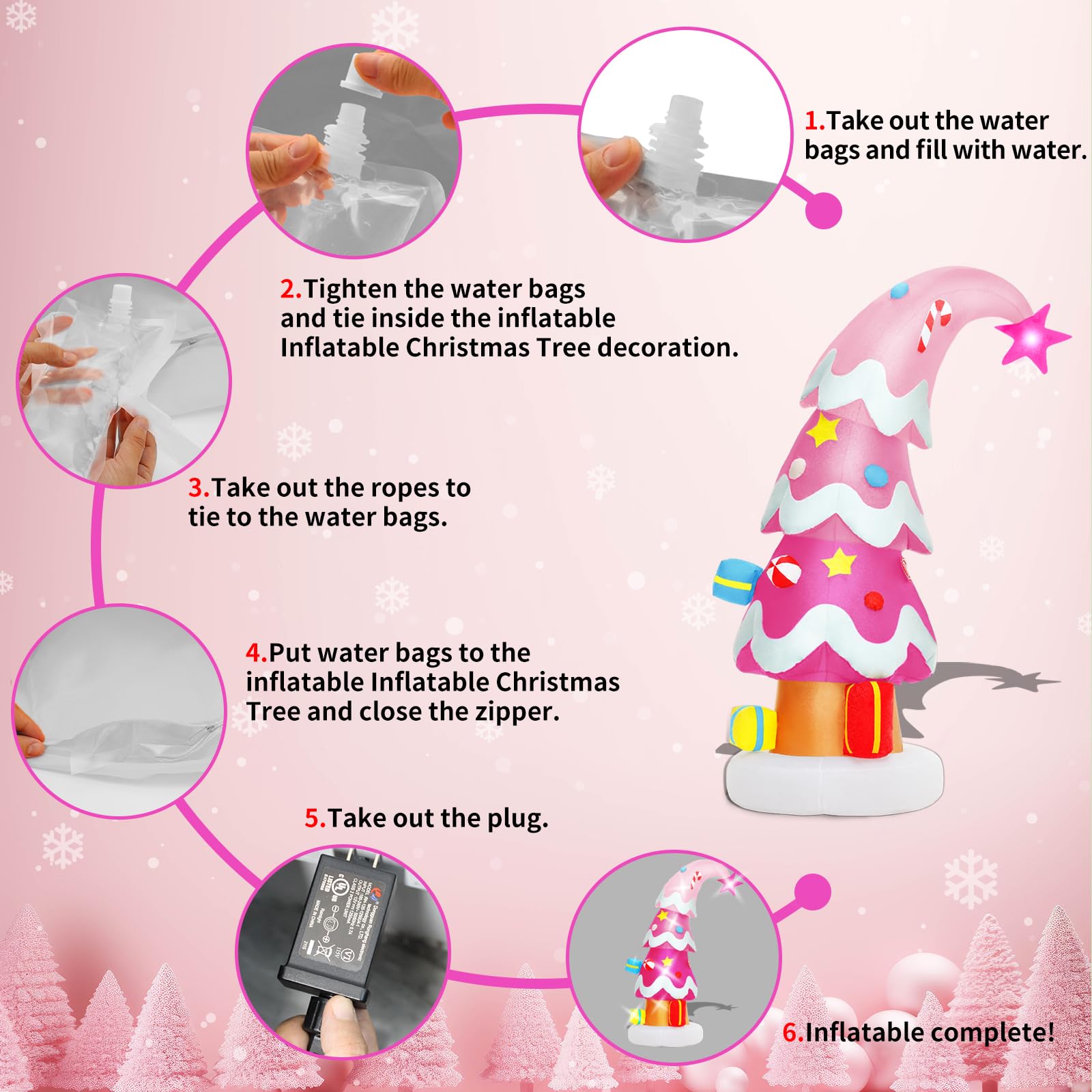 Lionoble 6 FT Christmas Outdoor Inflatable Decorations, Blow Up Pink Christmas Tree with LED Light for Xmas Holiday Party Garden
