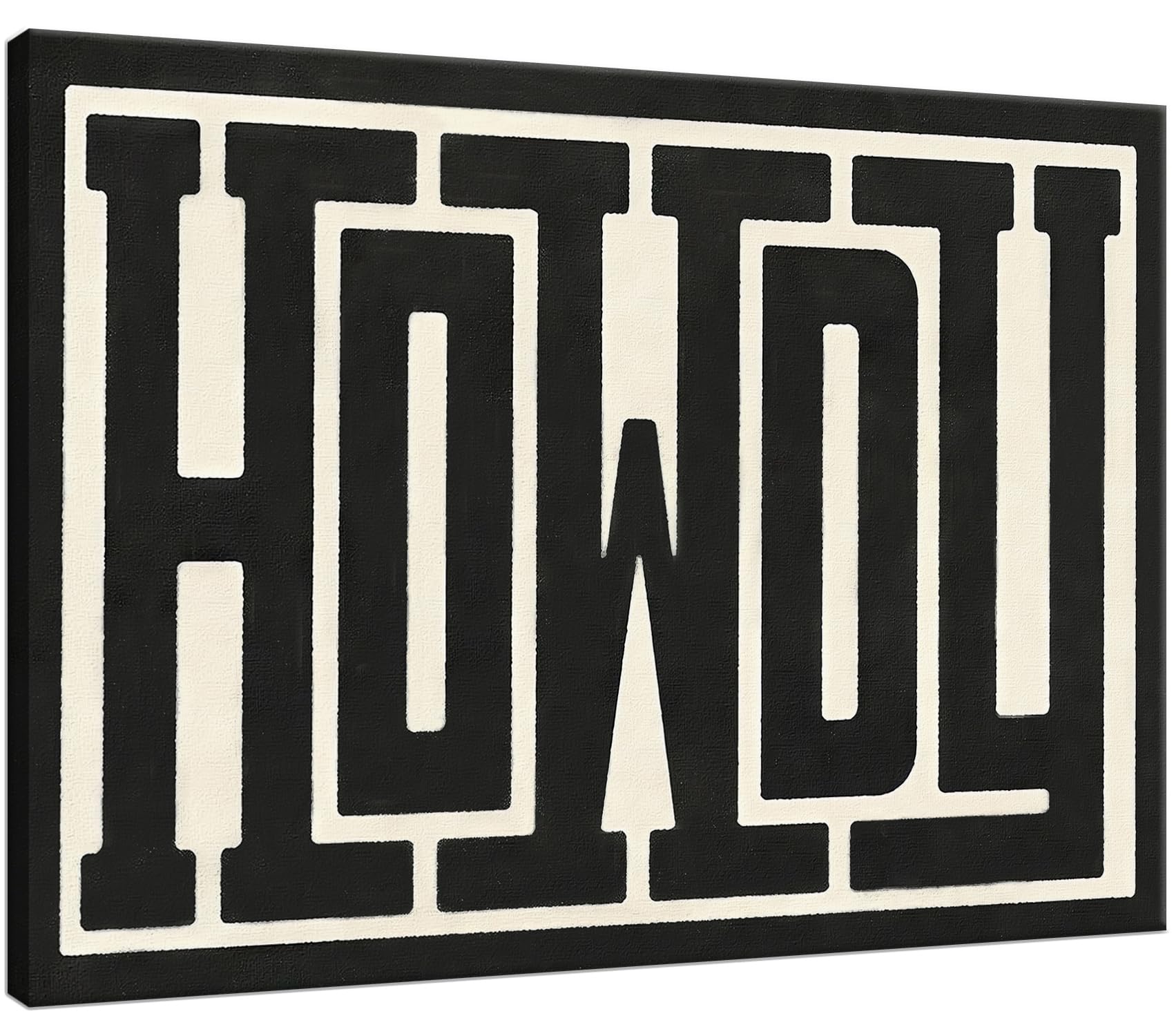 Framed Funky Big Howdy Canvas Wall Art Western Modern Decor Black And White Southwestern Country Ranch Sign Picture Print Minima