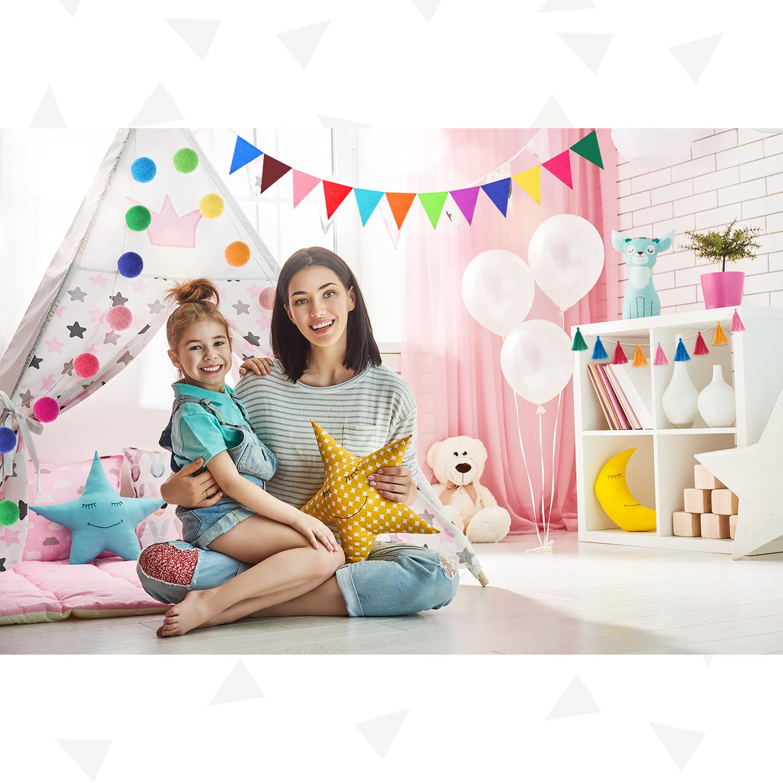 9.8 Feet Christmas Pom Pom Garland Felt Fabric Garland Set Colorful Tassel Garland 3.6 Feet Felt Pennant Banner For Xmas Tree Cl