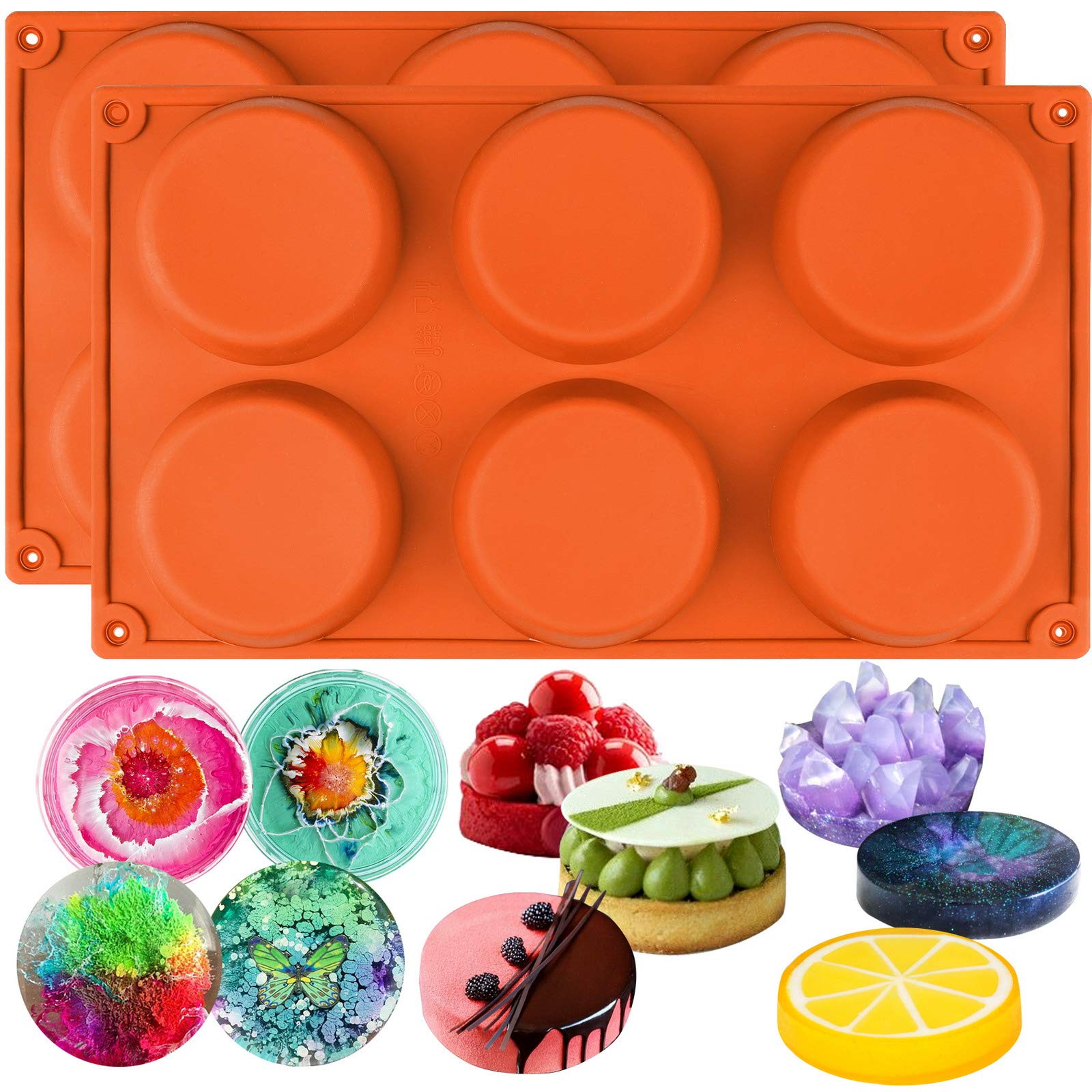 Funshowcase Mini 6-Cavity Disc Cake Pie Custard Tart Resin Coaster Silicone Molds Fluted 2-Bundle