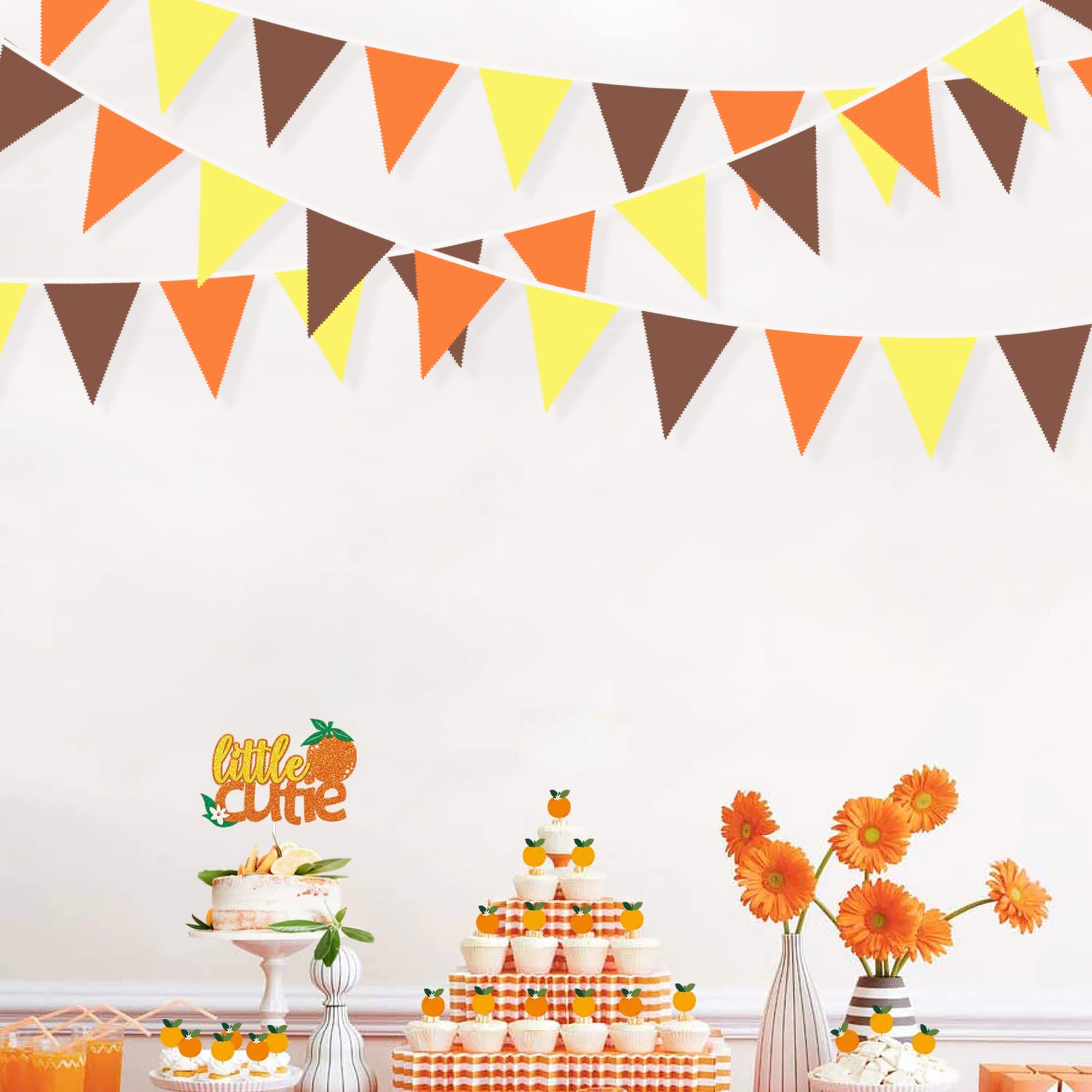 32Ft Orange Yellow Brown Fall Pennant Banner Fabric Triangle Flag Bunting Garland For Autumn Thanksgiving Wedding Birthday Outdo