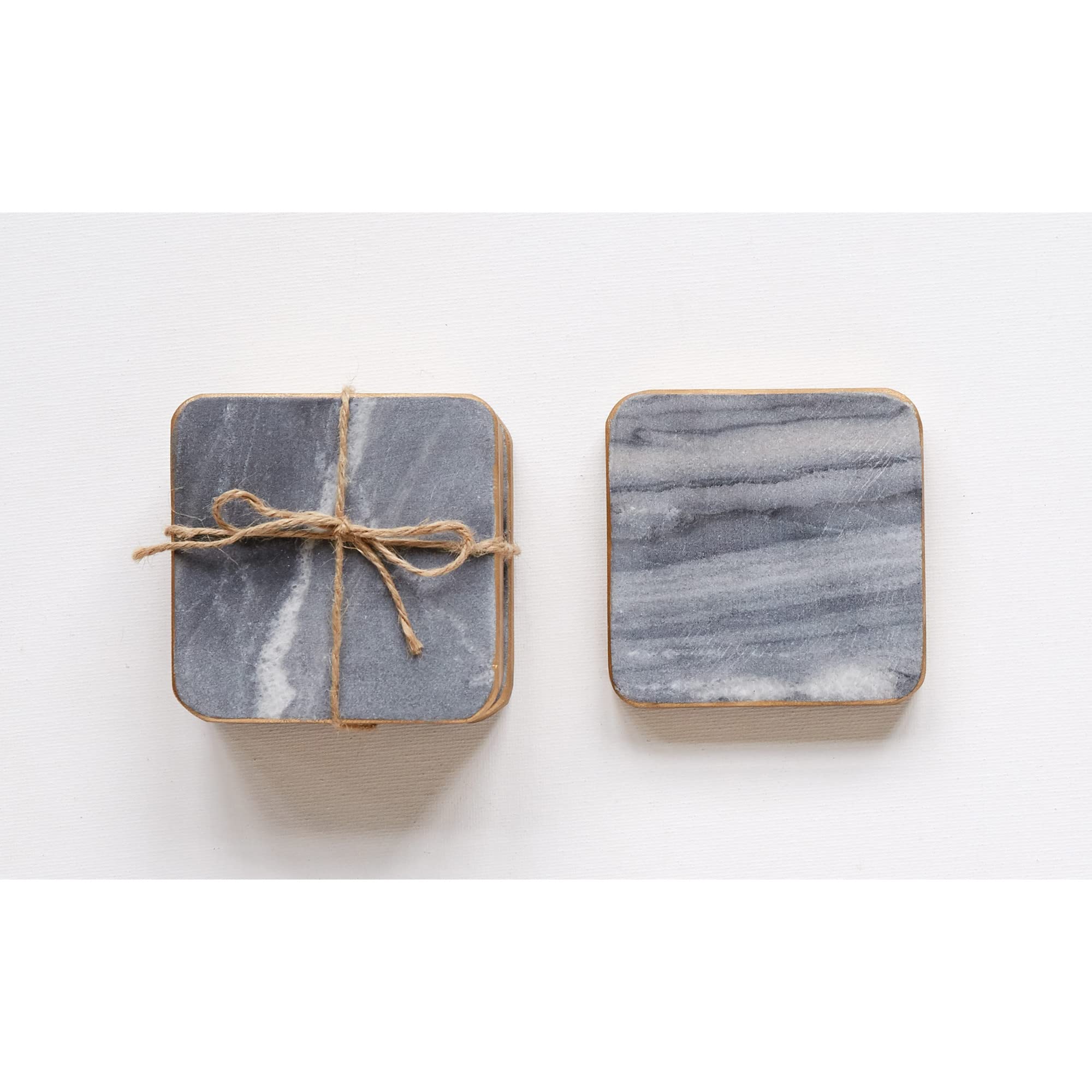 Creative Co-Op Set Of 4 Grey Marble Gold Edges Coasters, 6 Piece