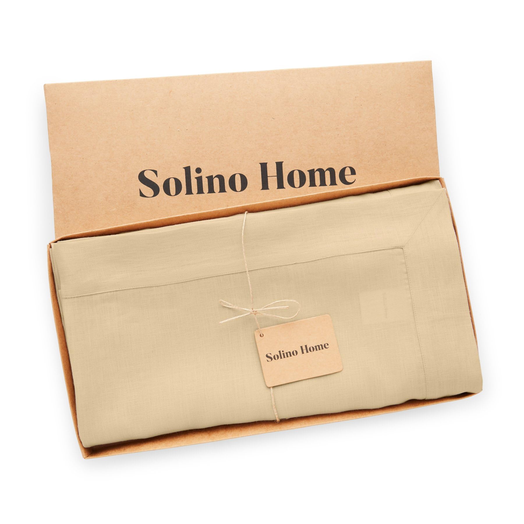 Solino Home Linen Tablecloth - 100% Pure Linen Beige Tablecloth 90 '' L X 60 '' W Inch - Machine Washable Rectangle Tablecloth F